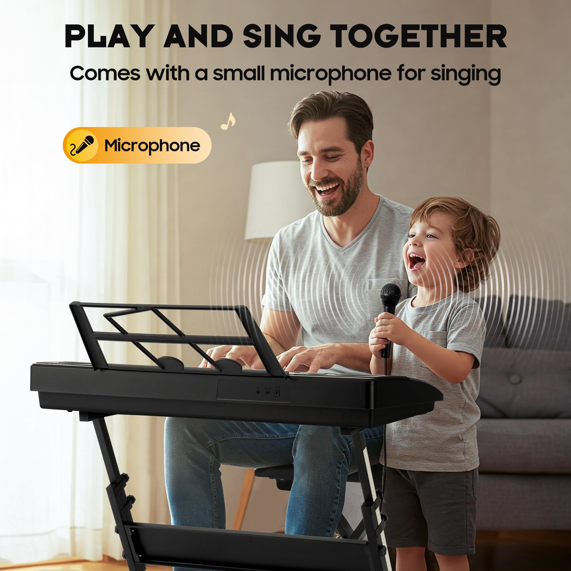 CAHAYA Tastiera Musicale 61 Tasti - Set di Pianoforte Elettrico per Principianti con Supporto, Sgabello, 1 Microfono, Altoparlanti Integrati, 3 Modalità Didattiche, Tastiera Elettronica Portatile con
