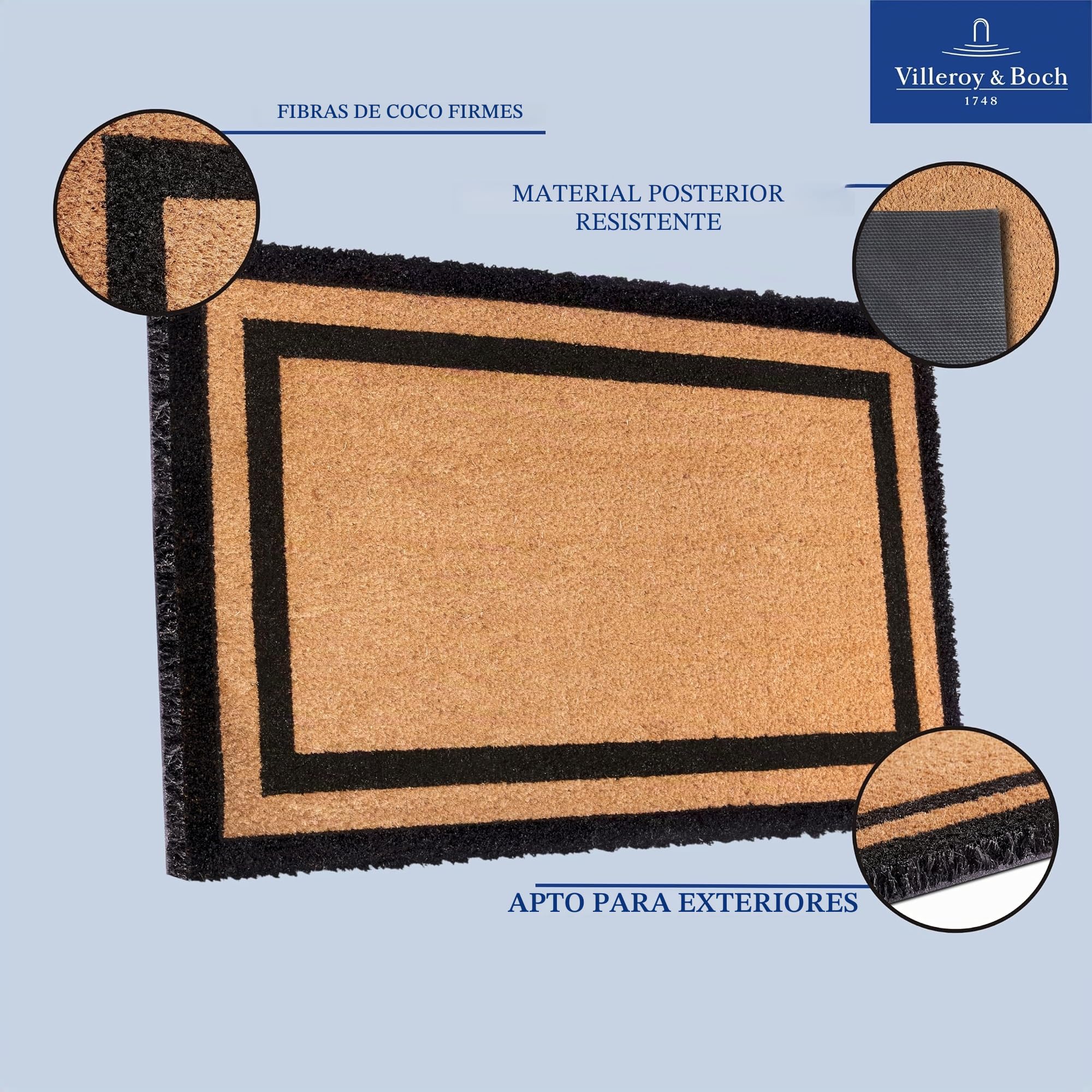 Villeroy & Boch 1856 Felpudo de coco para interior y exterior protegido – Antideslizante Natural, marco de fibra de coco para exteriores, resistente a la intemperie para pasillo, terraza, entrada – 50