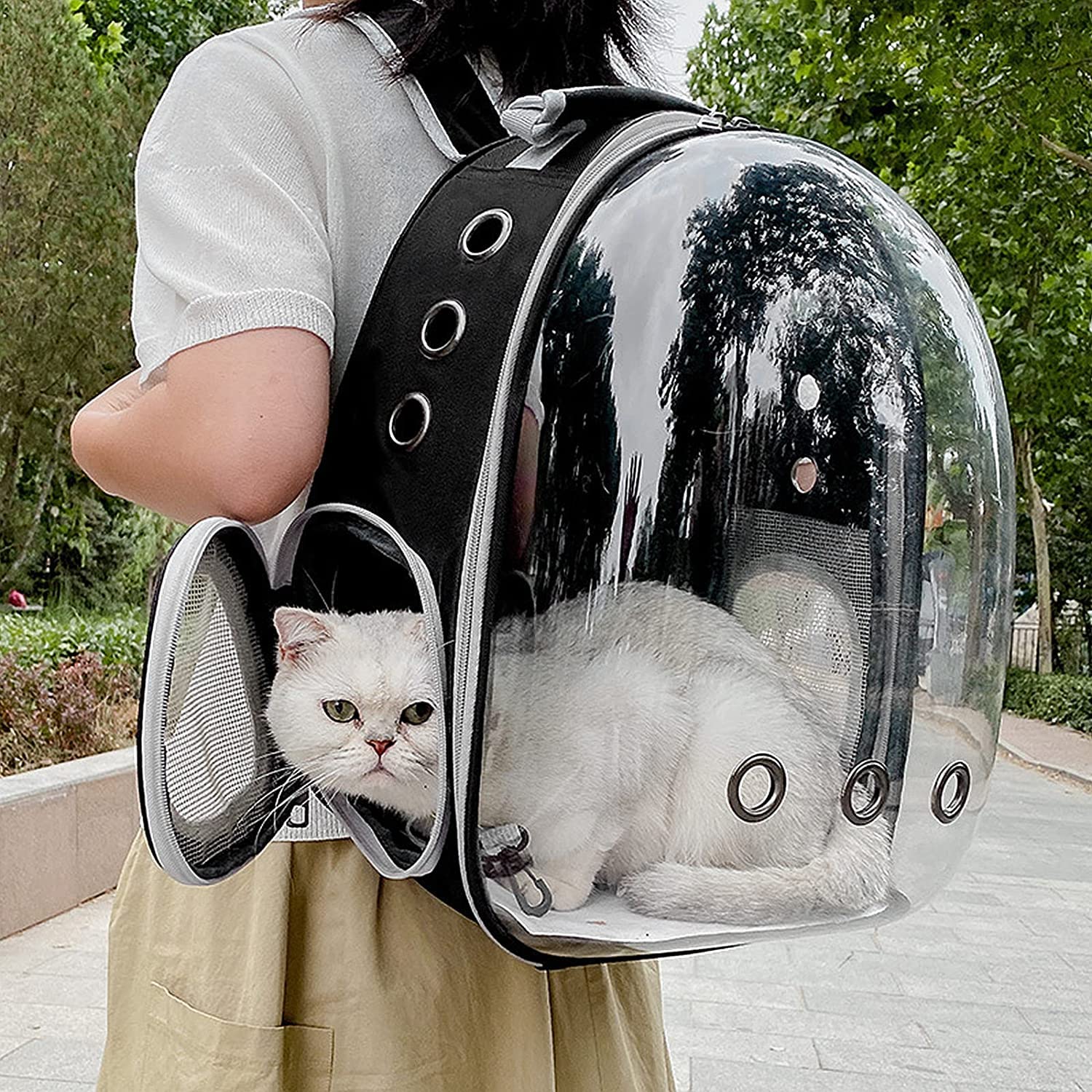 LONENESSL Tragetasche für Katzen, Haustiere, Rucksack, Fronttasche für kleine, mittelgroße Katzen, Welpen, Hunde (schwarz)