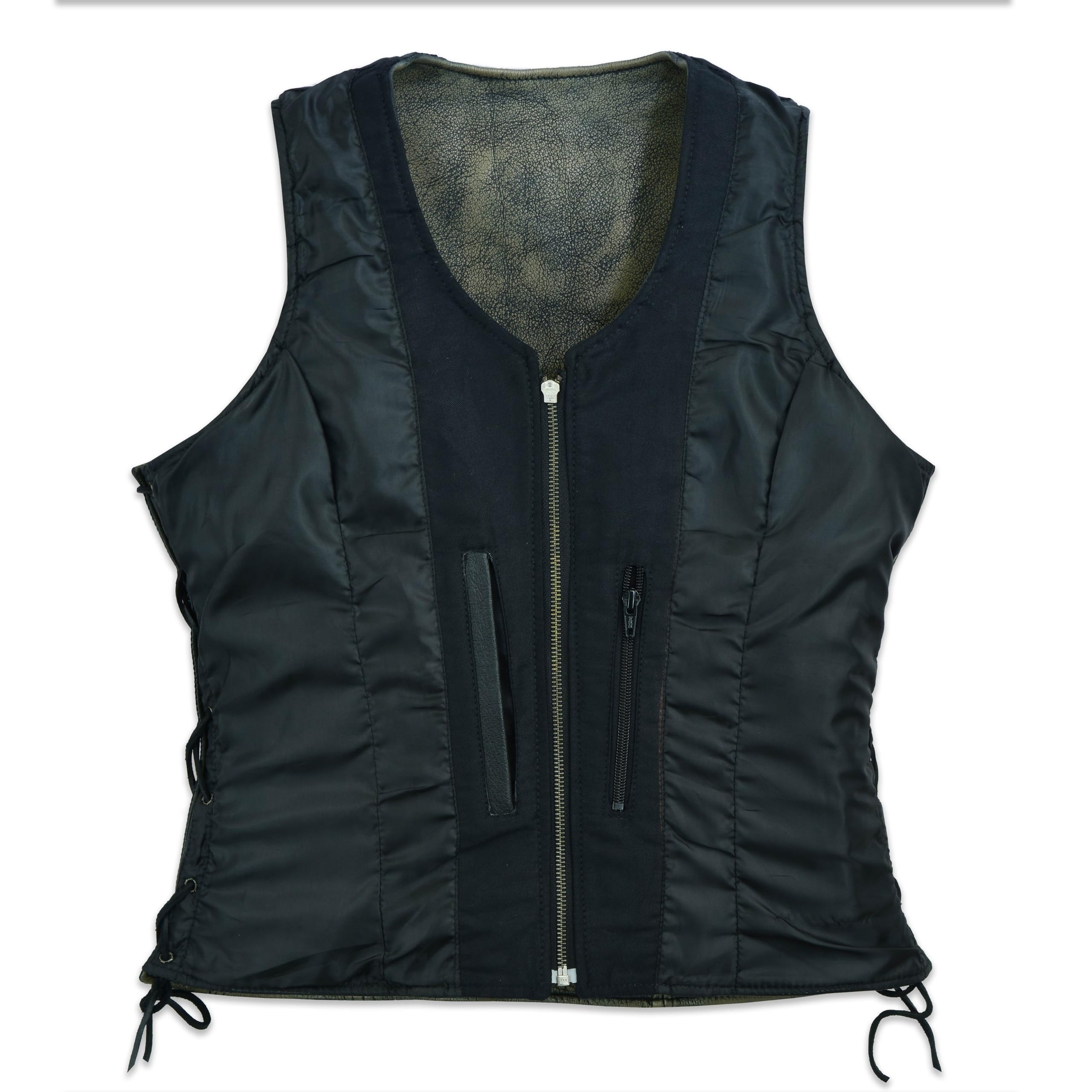 Leatherick Gilet in pelle vintage da donna senza maniche in vera pelle di bufalo marrone invecchiato, gilet/giacca