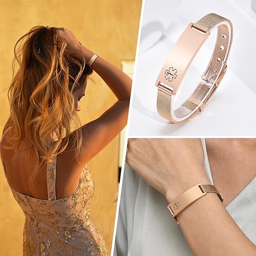 Miniatura 2 de XUANPAI Pulseras de alerta médica personalizadas, pulseras ajustables de acero inoxidable para identificación de emergencia, pulseras de