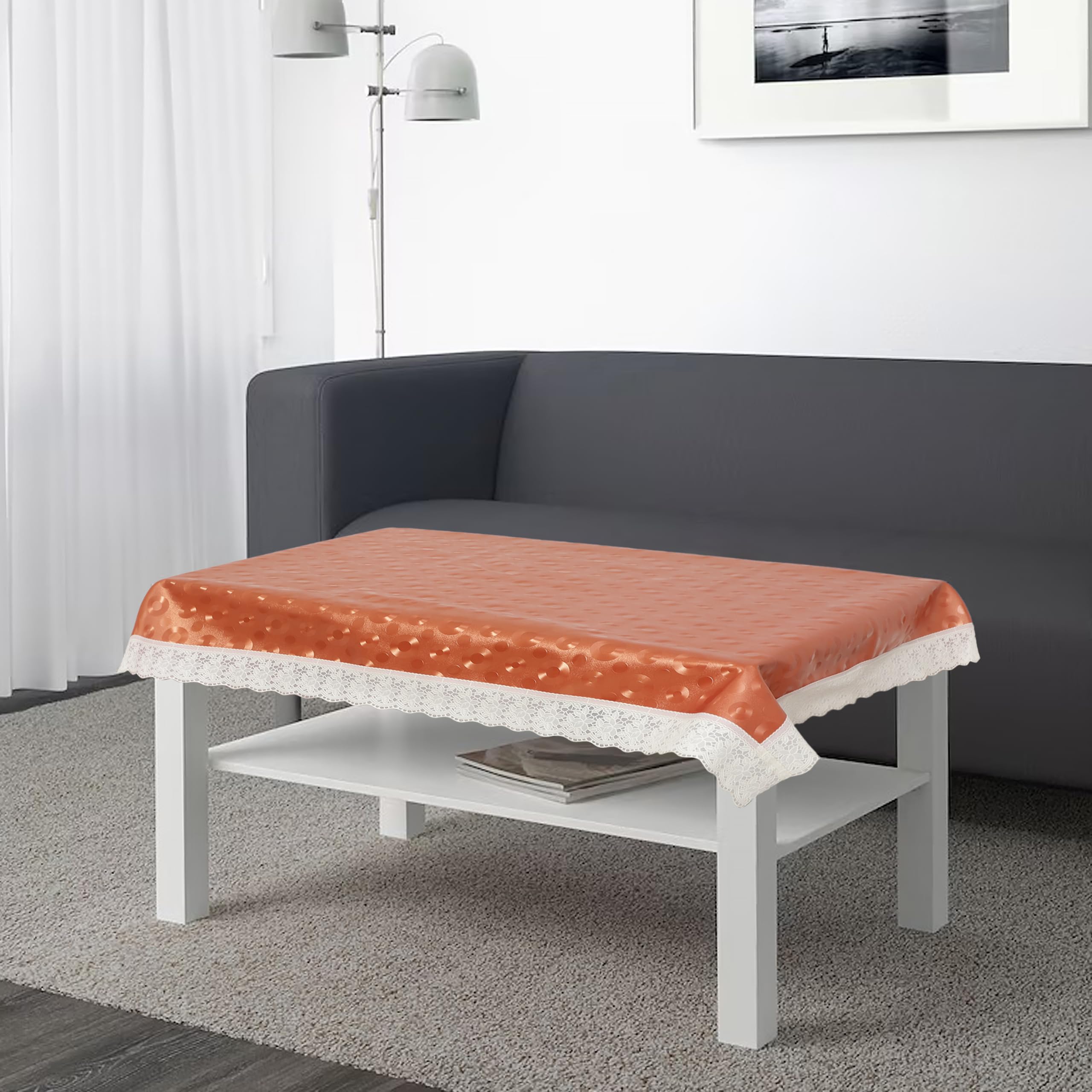 Leorbix Table Cloth | PVC 4 Seater Center Table Cover | Table Sheet for Dining, Party, Events | Waterproof Protector | Indoor and Outdoor Use 60x40 (Orange)-image-36