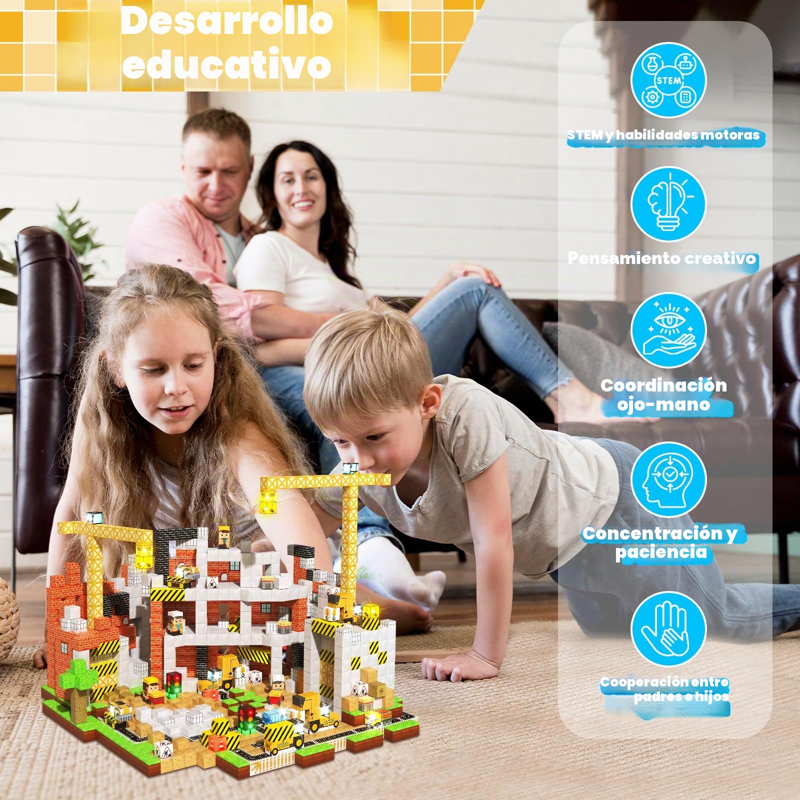 Goody King Bloques Magnéticos Construcción Niños 200 Piezas Set de Obra - Ciudad Constructora Creativa con Vehículos y Señales de Obra, Juego Educativo Magnético Regalo para Niños de 4 a 12 Años