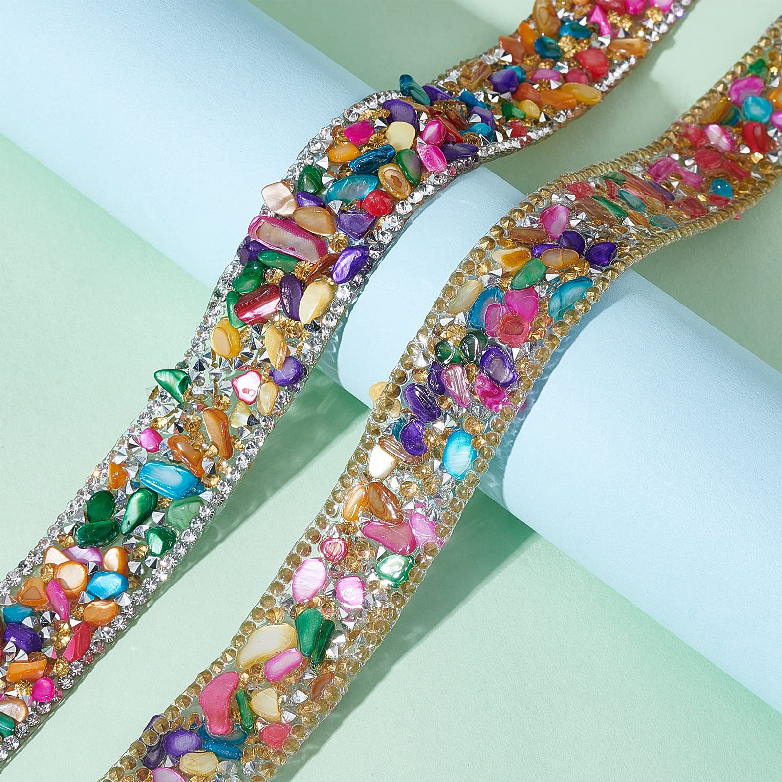 PandaHall 1 Yard Kristall Strassband 20mm Regenbogen Mesh Wrap Roll Bling Strips Selbstklebende Strass Trim Rolle Perlenapplikation Eisen Auf Applikationsrolle Für Hochzeitstorte Dekor Nähen