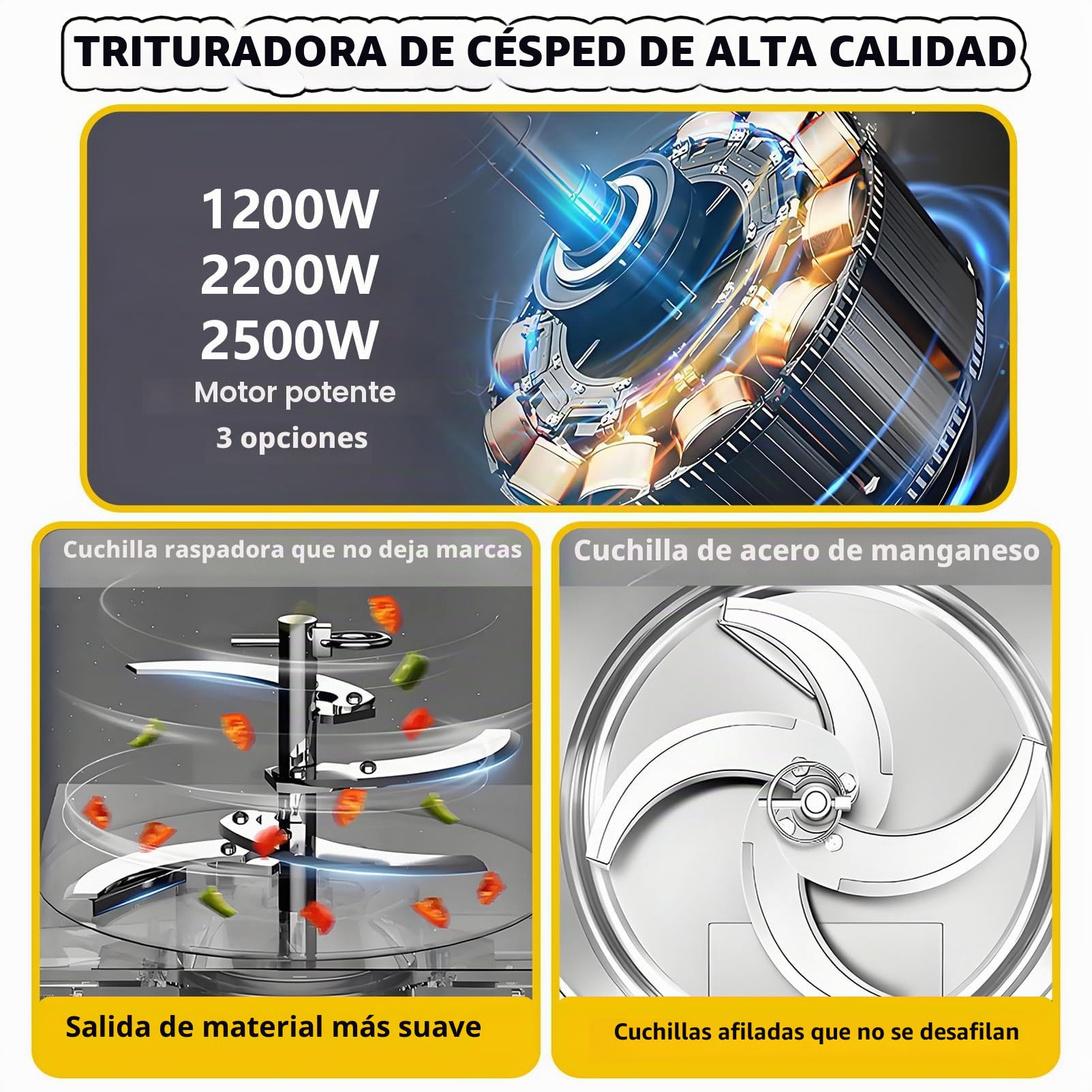 Picadora y Trituradora para Procesamiento de Alimento para Aves, de Acero Inoxidable de Alta Resistencia con 4 Cuchillas, Corte Rápido de 1800 RPM, para Vegetales, Granos, Maní 1200W