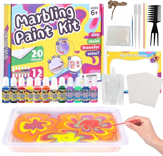 Yellcetoy Water Marbling Paint Craft Kits for Kids, Arts and Crafts for Kids, Kids Art Set Gifts Toys for 6 7 8 9 10 11 12 Year Olds Girls Boys