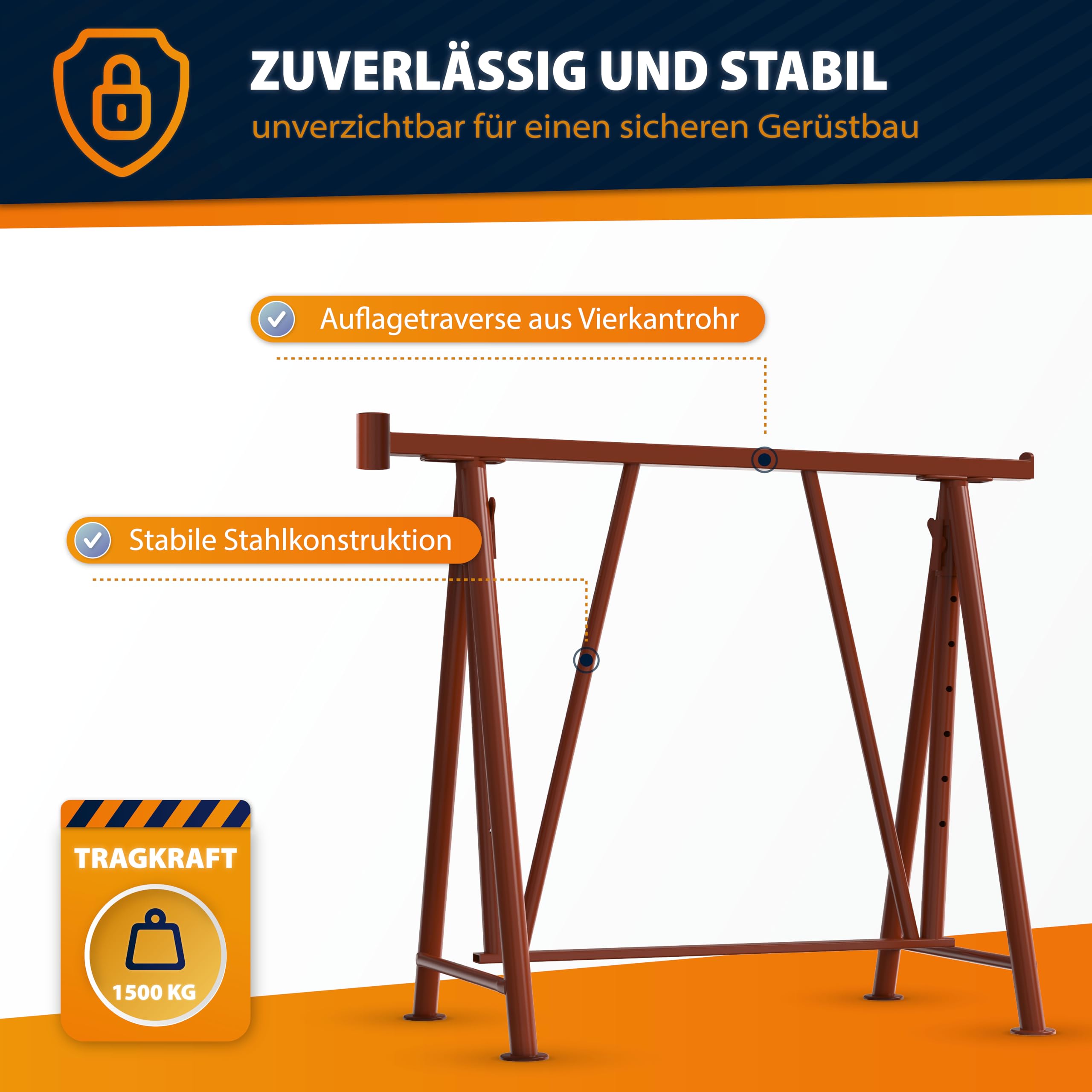 SCHAKE Arbeitsbock [1,5t Tragkraft] Arbeitsböcke klappbar - Faltgerüstbock Compakt S Gr.1 (10121S) - Böcke höhenverstellbar - Klappbock & Montagebock - Unterstellbock höhenverstellbar