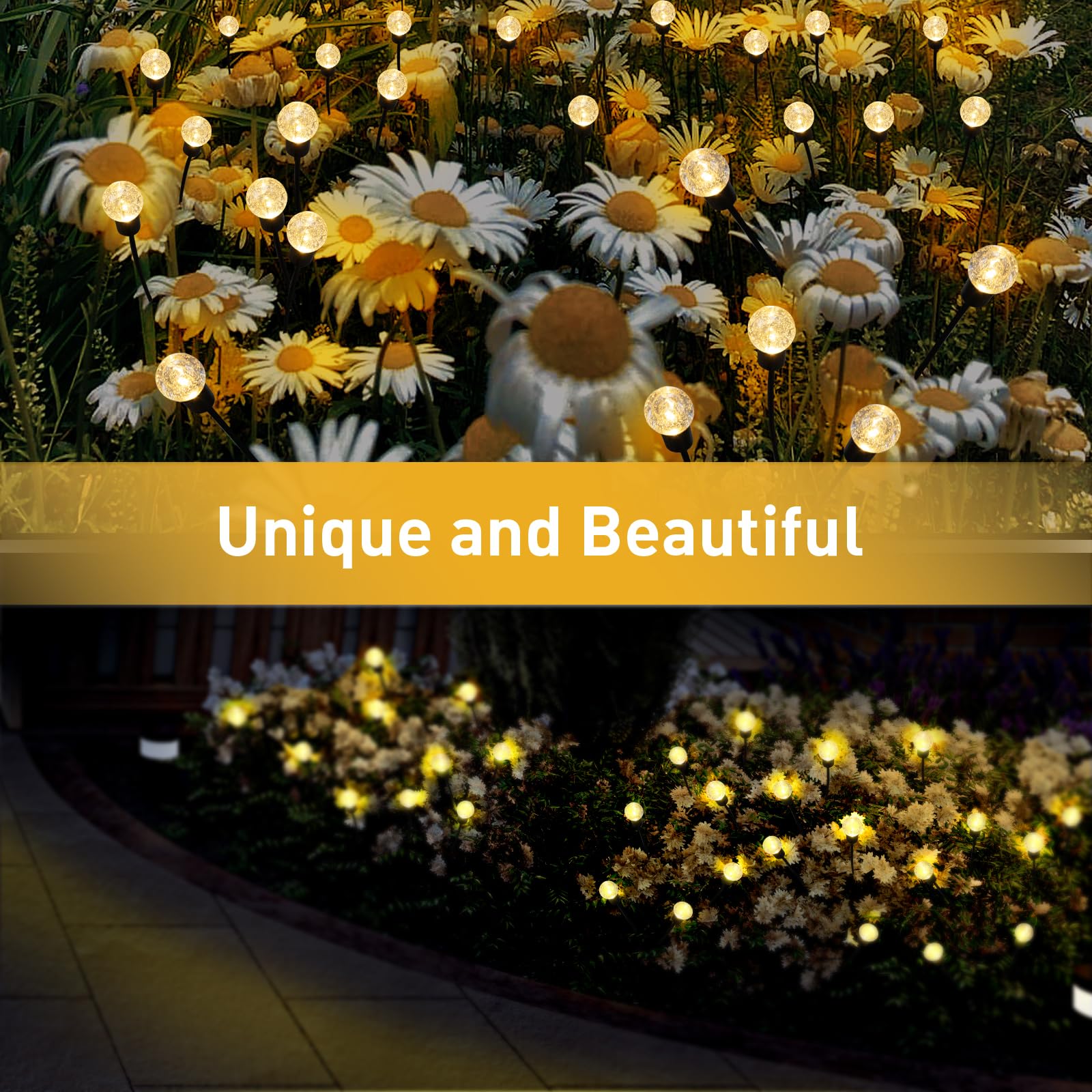 iFalarila 8 Modes Firefly Garden Lights Solar Outdoor - Waterproof Fairy Lights with 1200mAH Solar Panels - LED Swaying Crystal Globe for Yard Decorations, Christmas, Pathway, Patio - 2 Pack