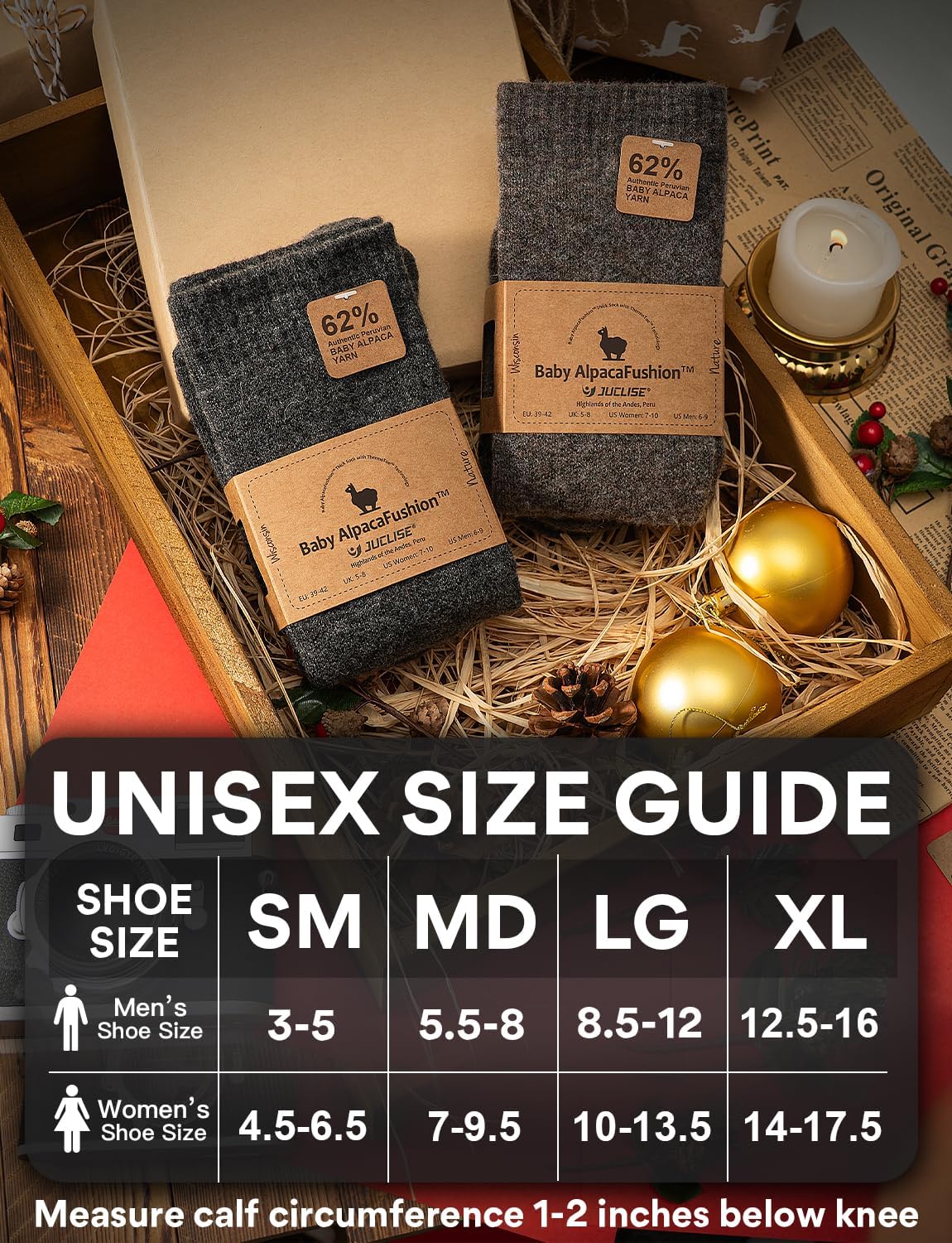 Alpaca Wool Heavyweight 15-25 mmHg Knee High Compression ​Support Socks Thick Winter Thermal Warm Soft Travel Flying - Image 3