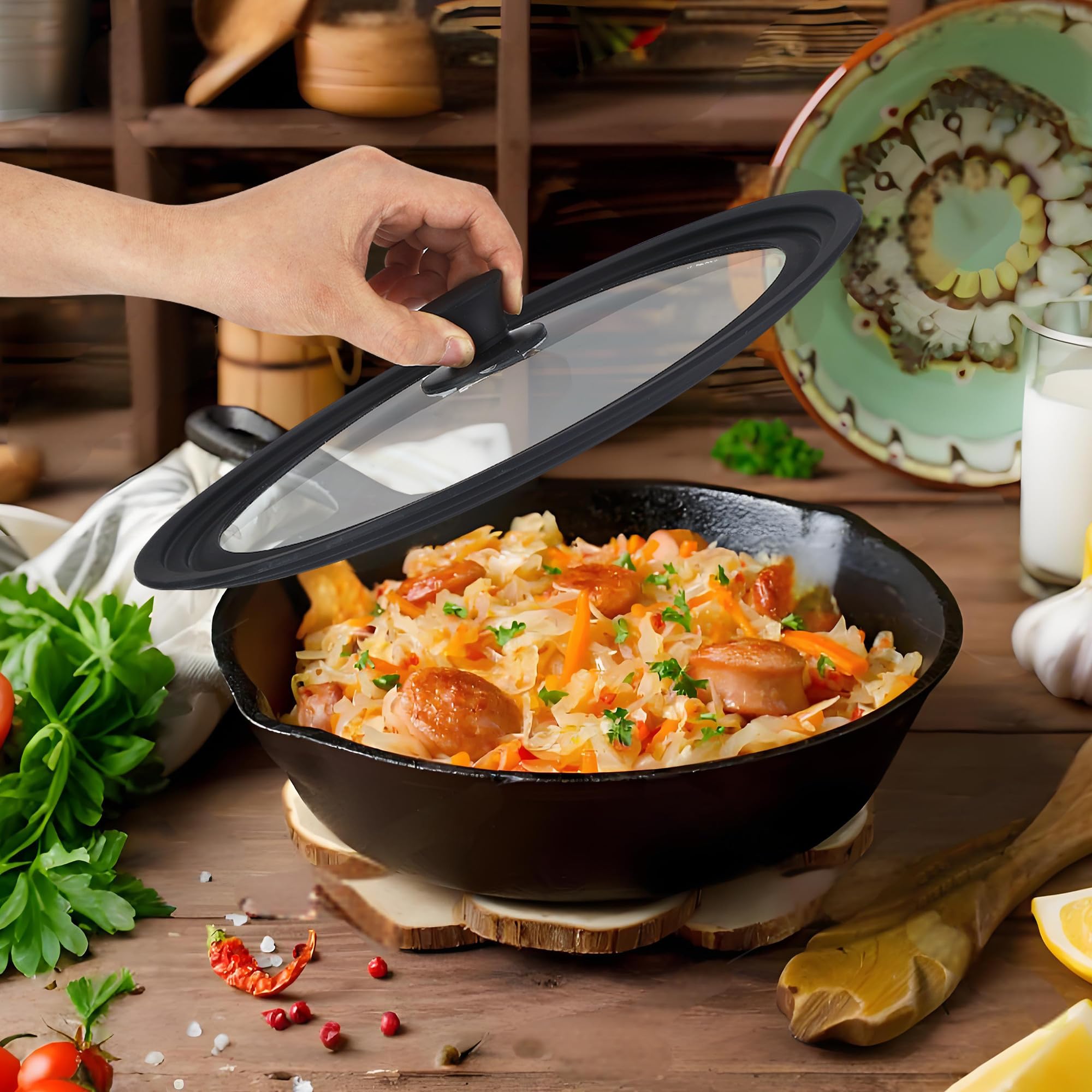 TrAdE Shop Traesio - Coperchio In Vetro Temperato Per Pentola Padella Ricambio O16 A 32cm Pomello Effetto Legno Diametro 20cm 89051087 - Foto 10