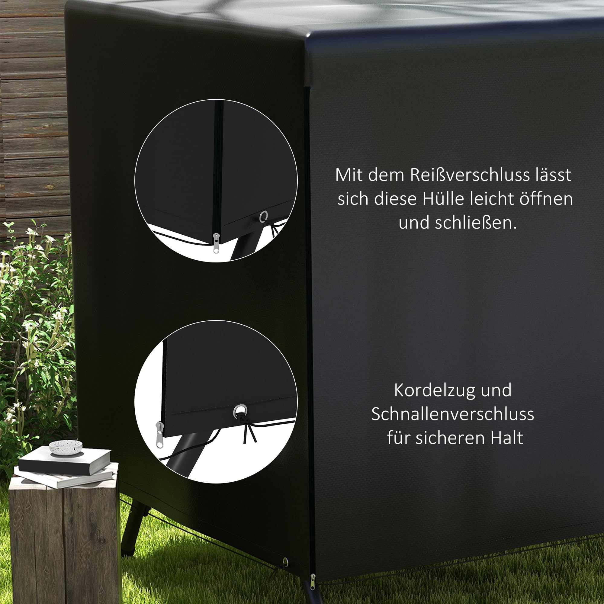 Outsunny Hollywoodschaukel Abdeckung 3 Sitzer, Wasserdicht Winterfest Schutzhülle für Gartenschaukel, Winddicht UV-Beständig Abdeckplane für Gartenmöbel, Hängesessel, 215 x 155 x 150 cm Schwarz