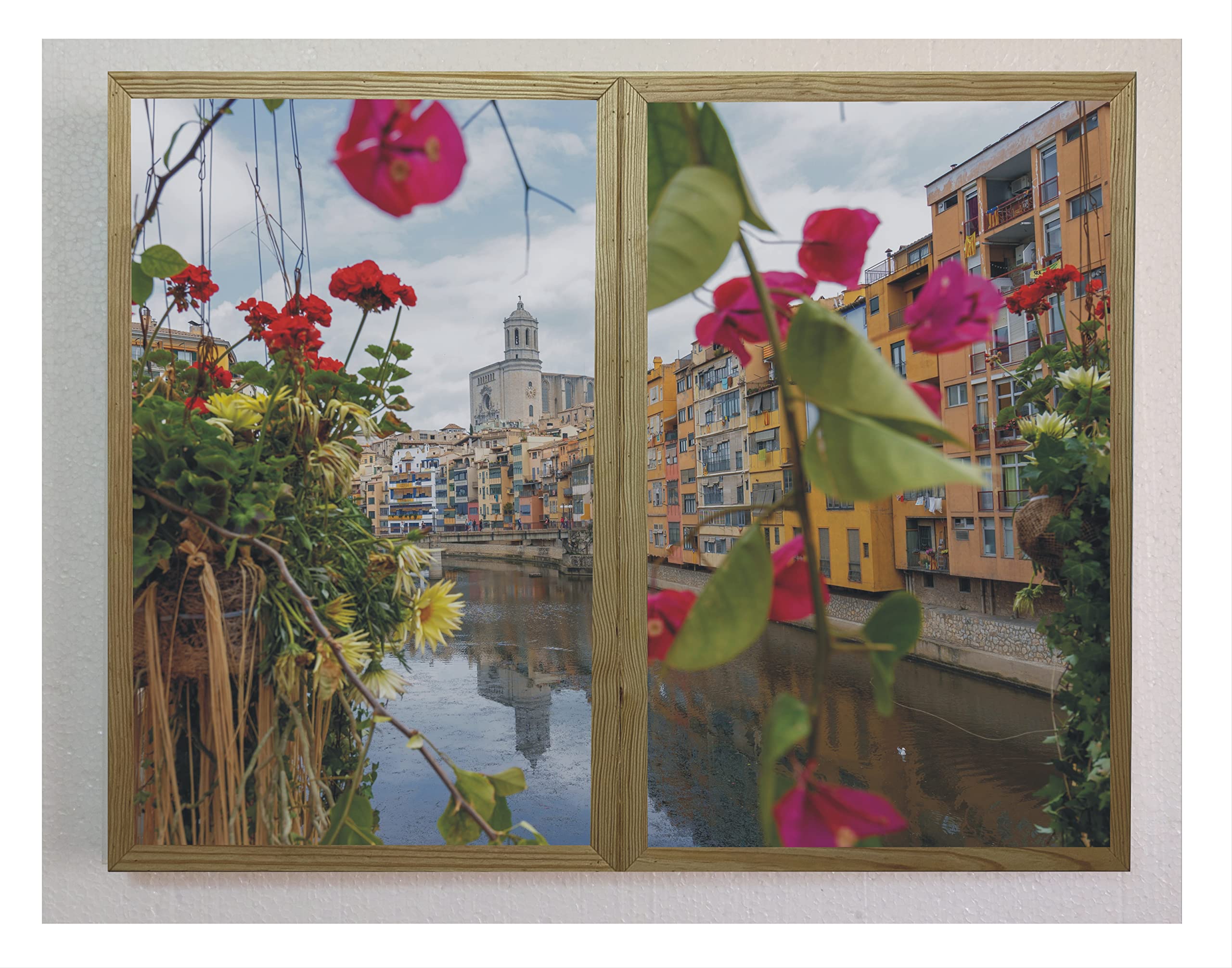 Finestre finte decorative illuminate con vista sul Riu Onyar Girona 70 x 90 cm