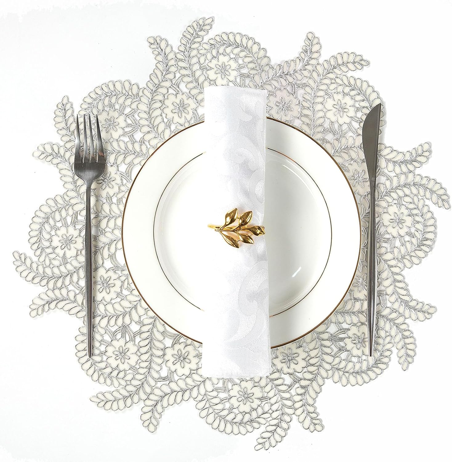 Crisjanggo Silver Round Vinyl Placemats Set of 6