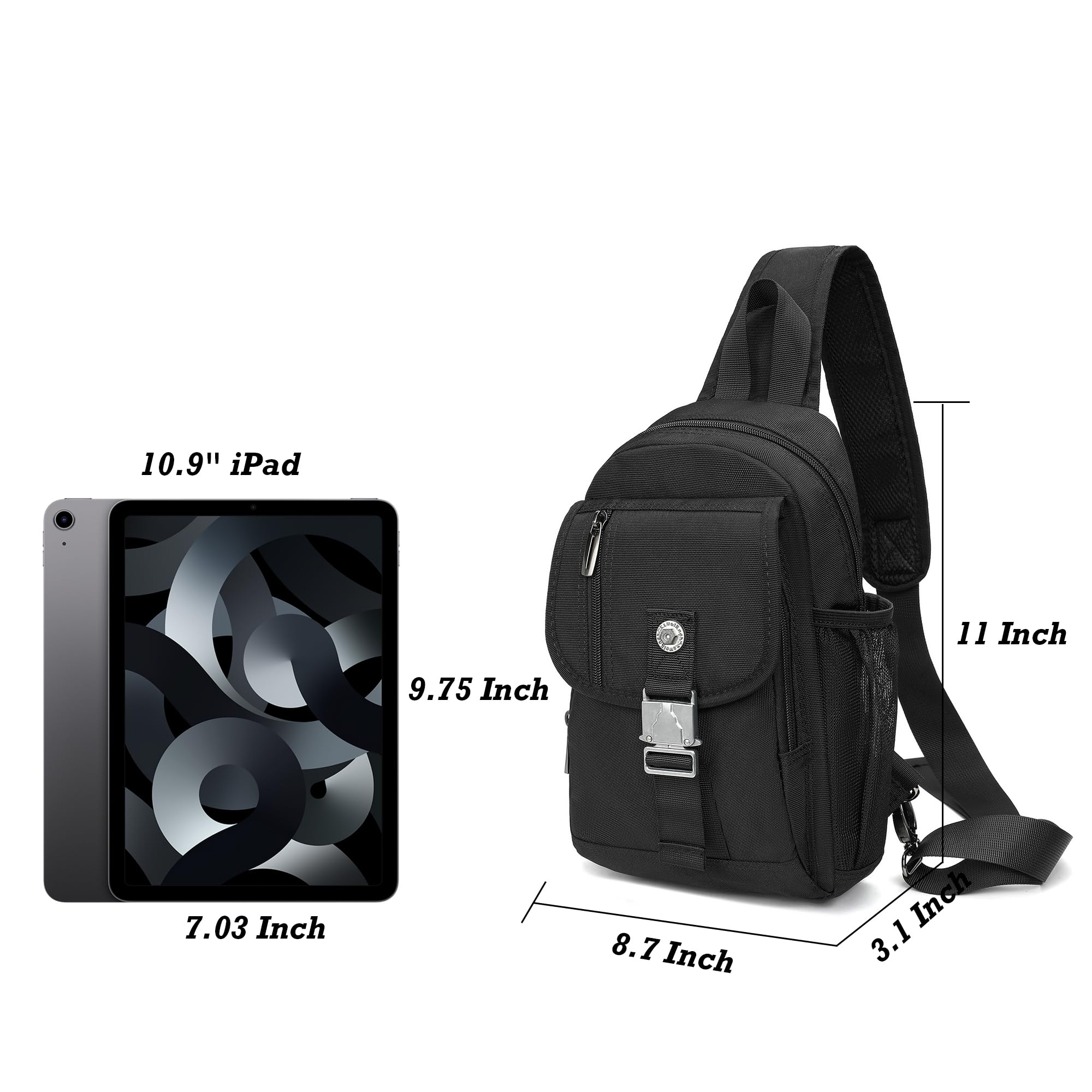 Bolsas de bandolera, mochila de hombro en el pecho, bolsa cruzada con una correa, mochilas de viaje al aire libre para hombres y mujeres (Negro-016) 5