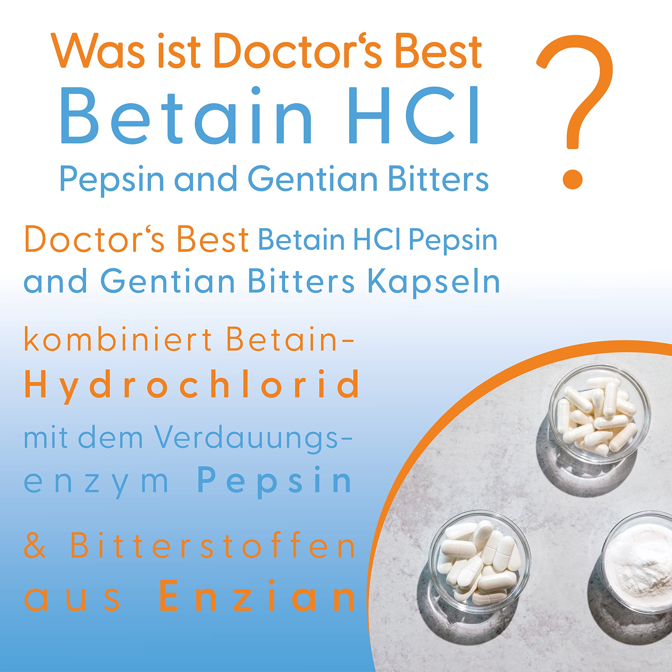 DOCTOR'S BEST Betain HCI mit Pepsin und Bitter-Enzian, 650 mg, 120 Weichkapseln, Hochdosiert, Laborgeprüft, Sojafrei, Glutenfrei, Ohne Gentechnik, 113 g
