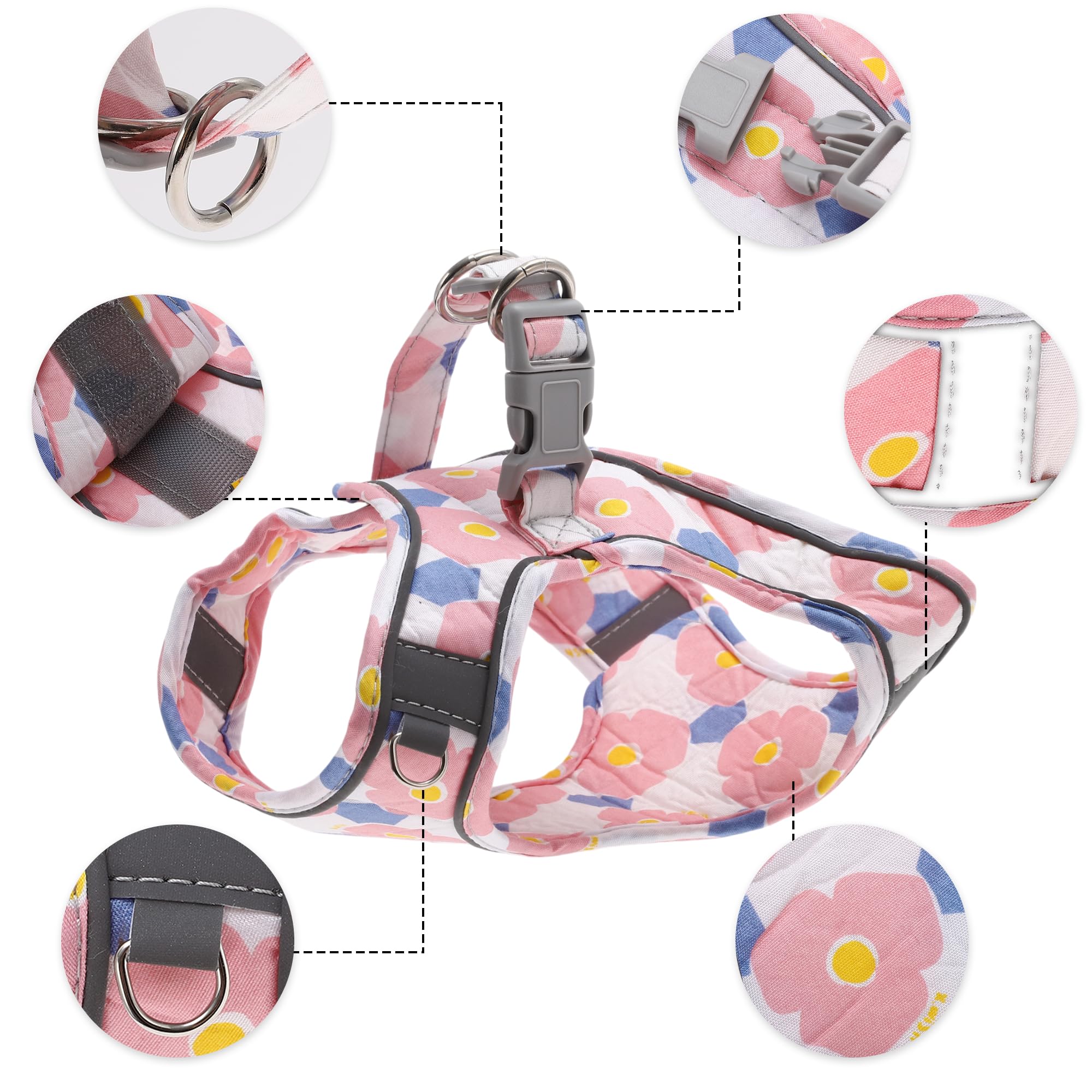CAPASTEC Set di imbracatura e guinzaglio per cuccioli con striscia riflettente, imbracatura per animali domestici Magic Tapes regolabile per passeggiate, rosa L