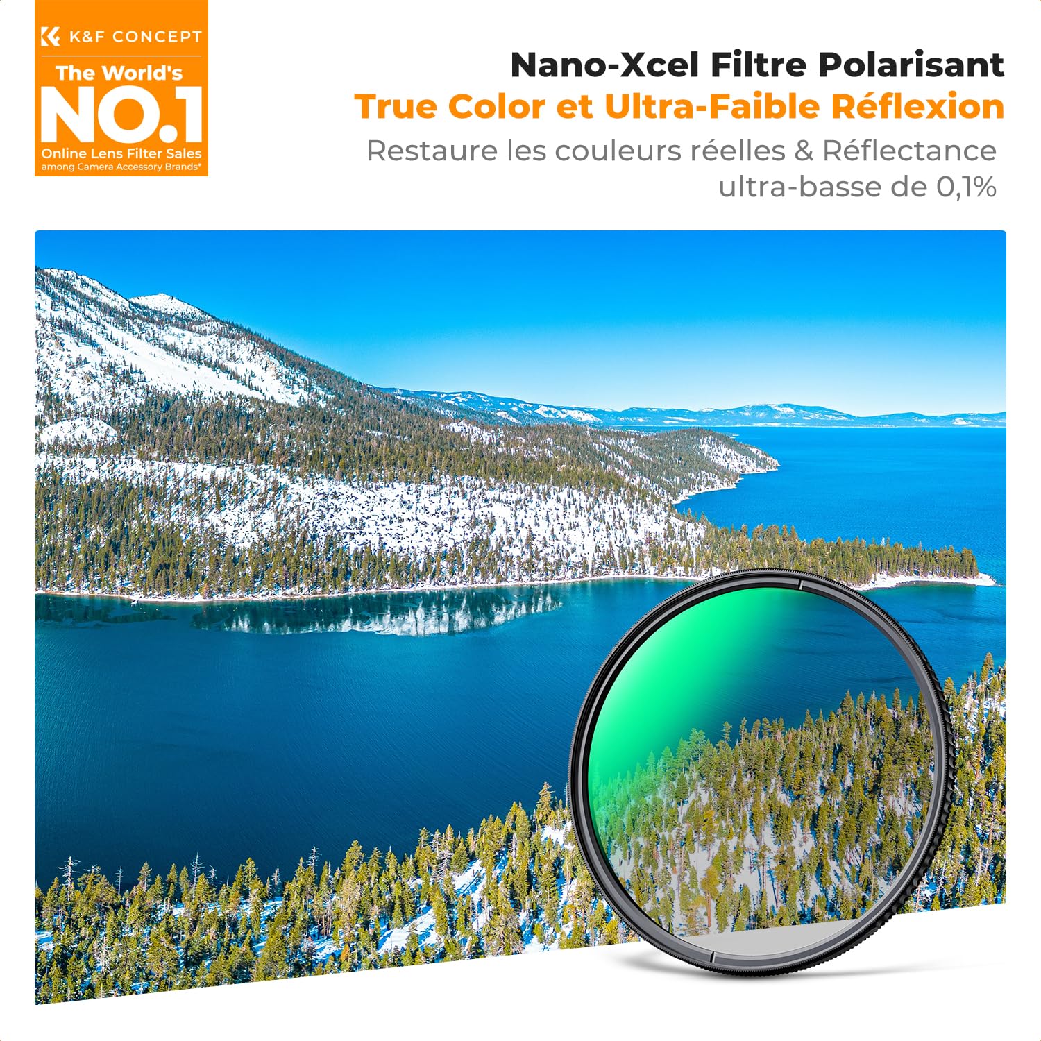 K&F CONCEPT Filtre 77mm Polarisant CPL True Color Ultra-Faible Réflexion pour Objectif Appareil Photo HD Étanche Anti-Rayures Nano-X Série