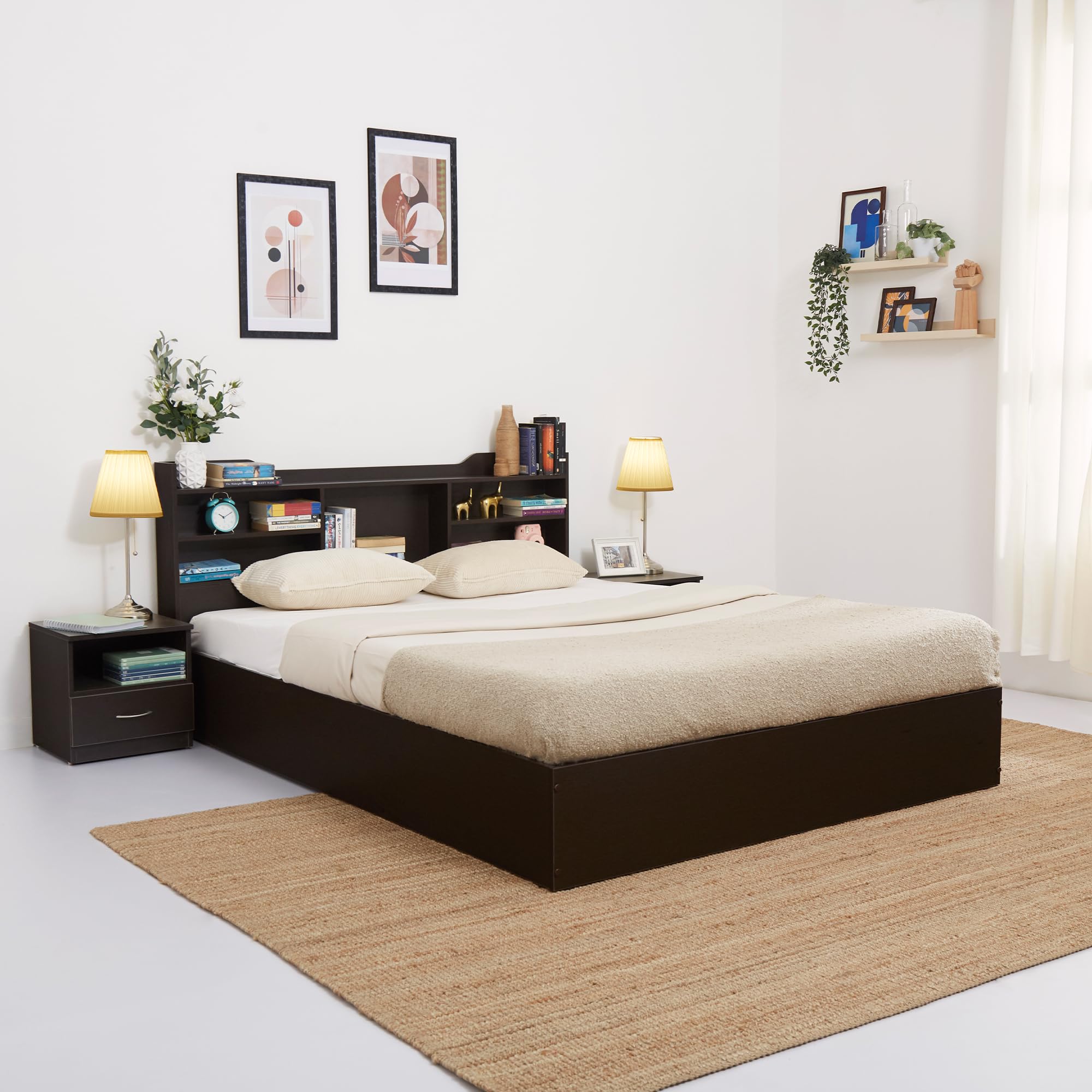 Green Soul Maybelle Queen Size Double Bed with Headboard & Box Storage ISI Standard Engineered Wood | 1-Year Warranty | Installation Provided (Wenge)