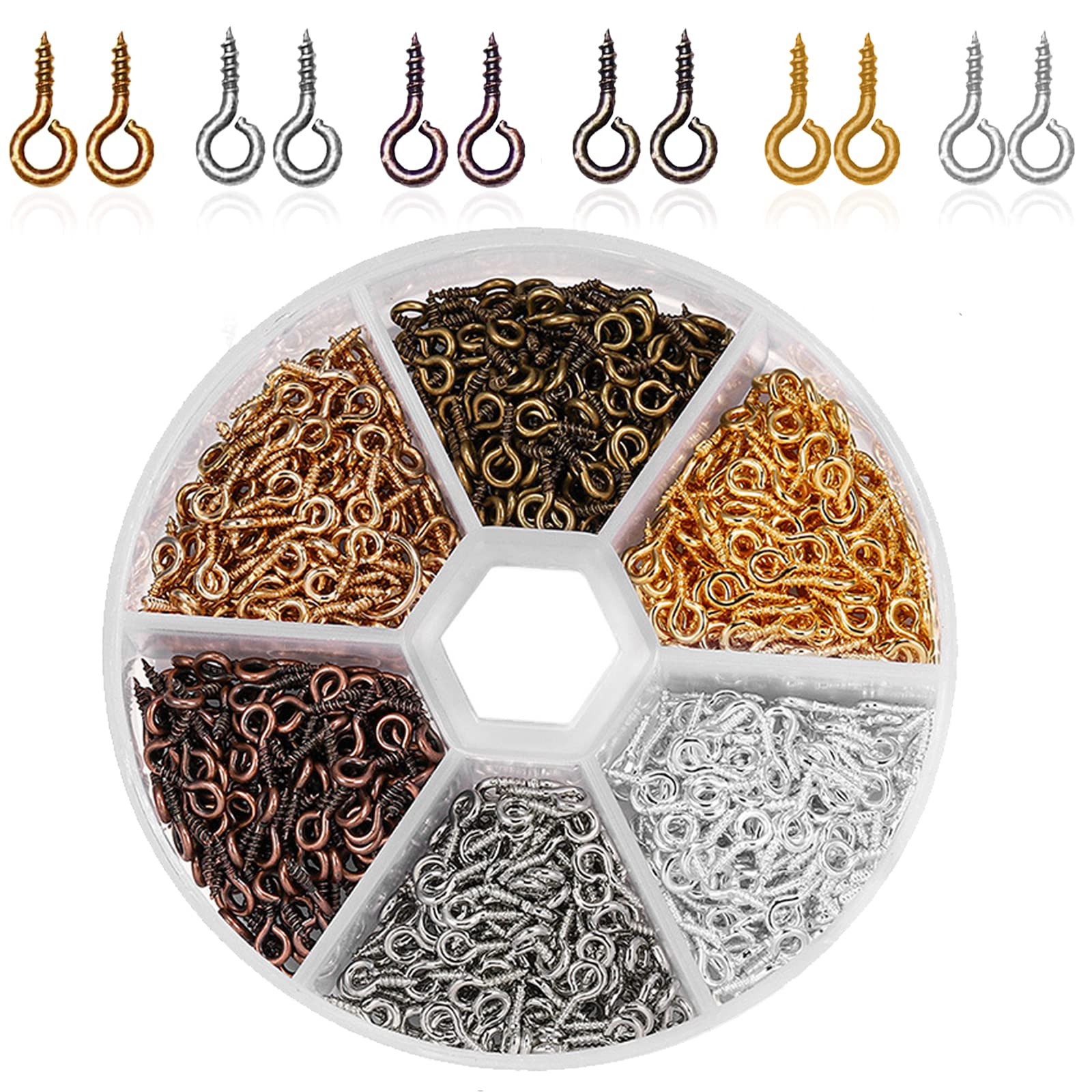 900Pcs Small Screw Eye Pins Eye pins Hooks 6 Colors 1050Pcs O Ring Connectors Metal Open Jump Rings Set 304 Stainless-Steel Jump Rings for Jewelry Making Connectors (4mm 5mm 6mm 7mm 8mm 10mm)
