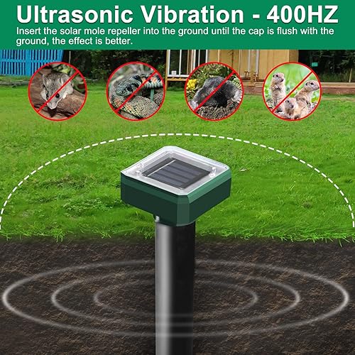 Miniatura 3 de Paquete de 6 repelentes solares de topos ultrasónico para ratones, serpientes, tofos, impermeables, para disuasión de topos sónicos, repelente de