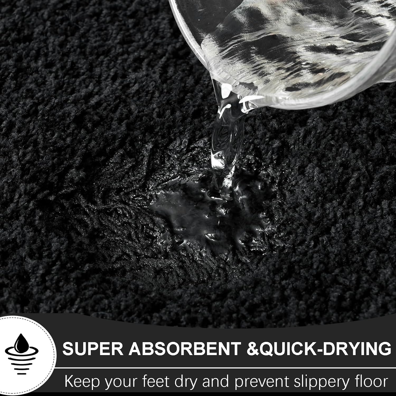 Bathroom Runner Rugs 60x24, Extra Soft and Absorbent Bath Mats, Non-Slip Shaggy Long Bath Rug for Bathroom Floor, Tub and Shower, Machine Washable, Quick Dry, Black - Image 3