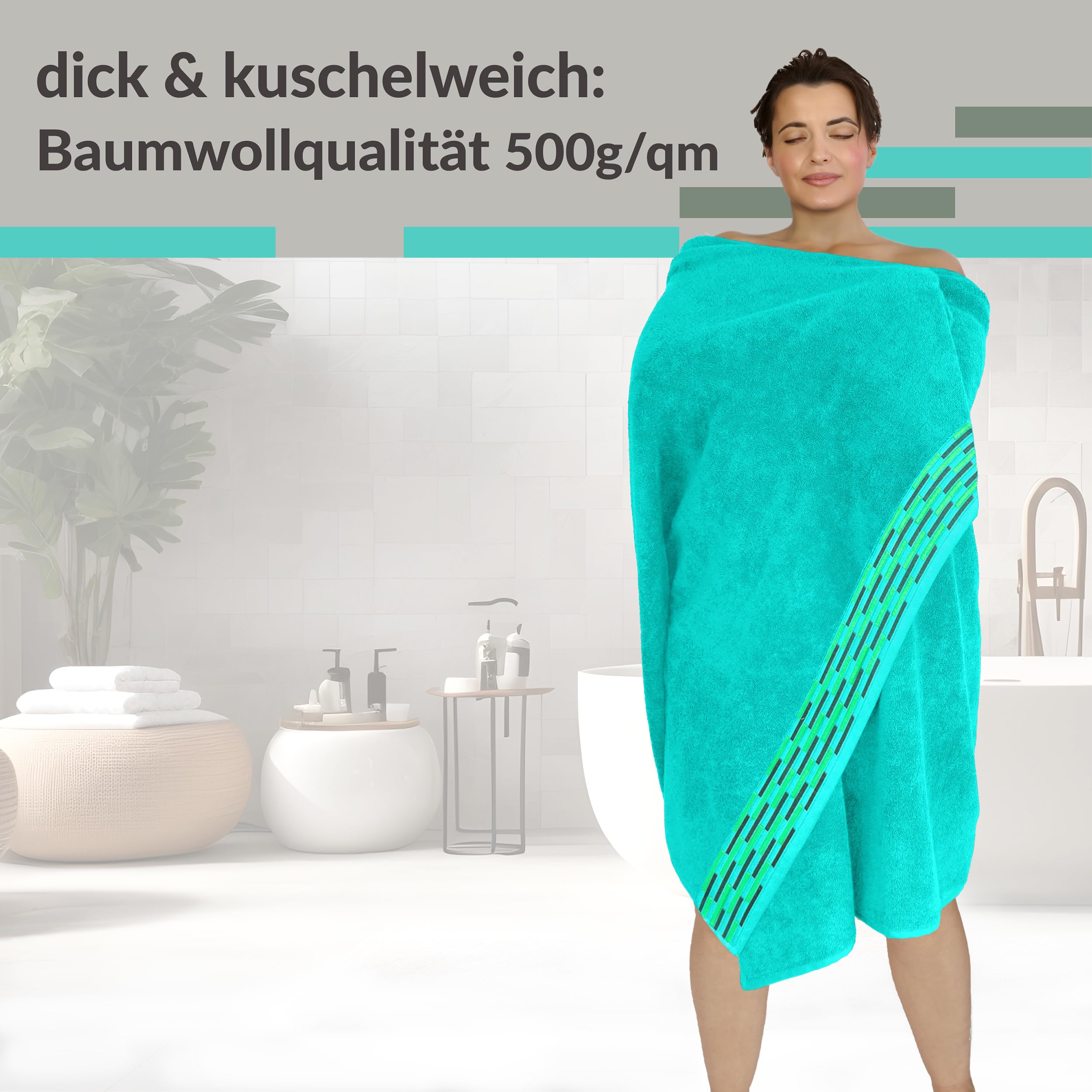 Lashuma Saunahandtuch 80x200 cm Dame Türkis – Meer, Lugano Handtuch groß, weich und flauschig