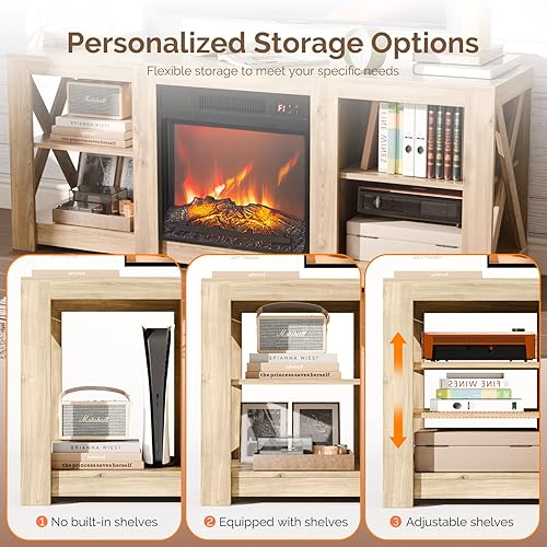 Miniatura 6 de VINGLI Soporte de TV con chimenea para televisores de hasta 70 pulgadas, centro de entretenimiento de granja con calentador de chimenea eléctrico y