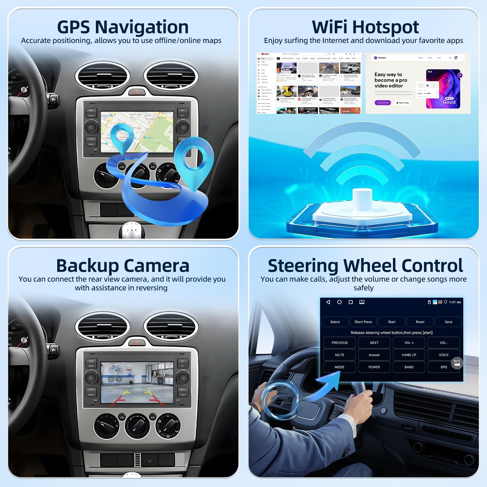 Android-Autoradio für Ford Transit Fiesta Focus Galaxy Mondeo Fusion Kuga C-Max S-Max Wireless Carplay & Android Auto, [4+64G] Autoradio mit GPS, WLAN, 32EQ, Bluetooth 5.0, FM/RDS-Radio