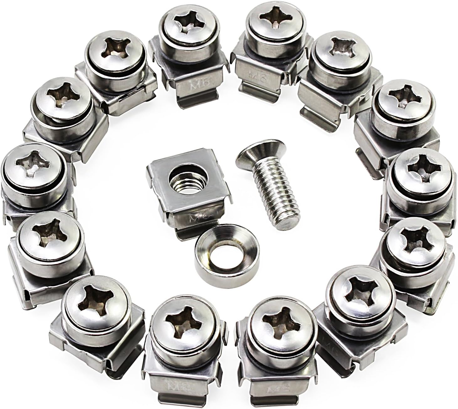 HSEAMALL 50PCS M6x16mm Cage Screws Cage Nuts Screws Washers Data Rack Mount Screws for Server Rack Shelves Cabinets Network Racks