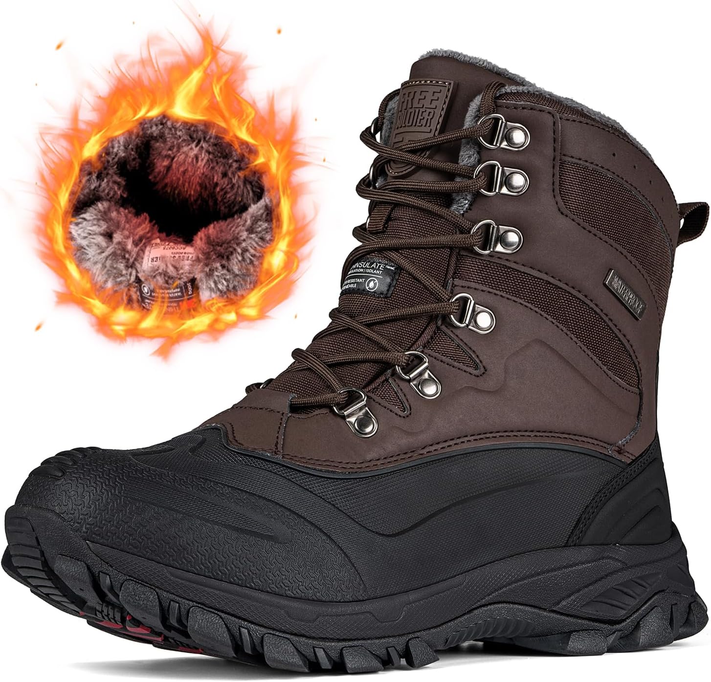 FREE SOLDIER Men's Waterproof Insulated Snow Boots
