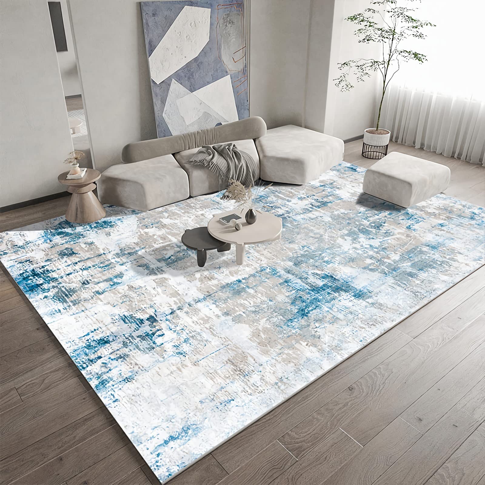 Tapis moderne bleu et blanc abstrait 120x160cm pour chambre d'enfant