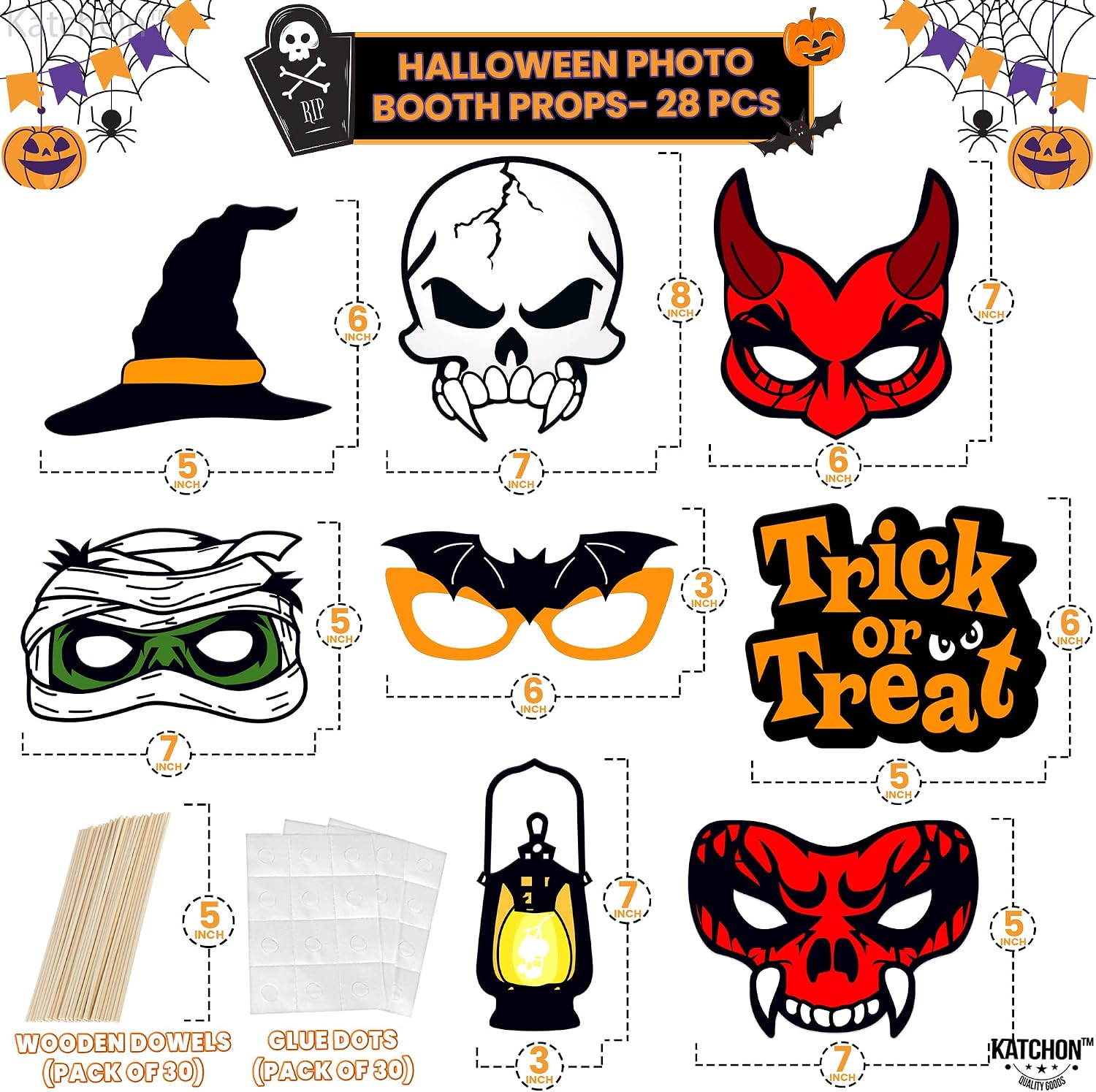KatchOn, Scary Halloween Photo Booth Props - Large, Pack of 28 | Halloween Photo Props for Horror Party Decorations | Halloween Props for Photoshoot | Halloween Selfie Props, Hocus Pocus Picture Props