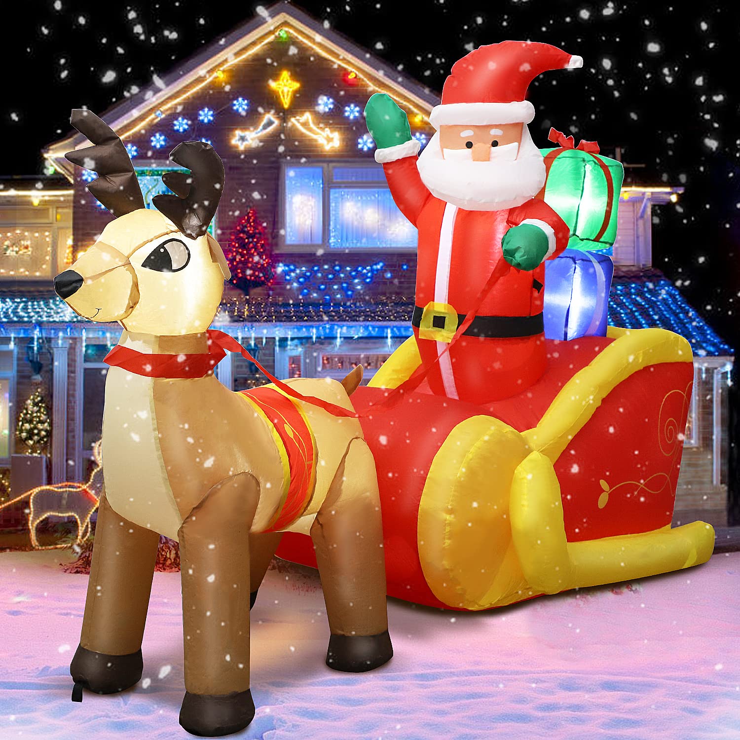 Buy Christmas Blow Up Santa Sleigh and Reindeer Outdoor Decoration