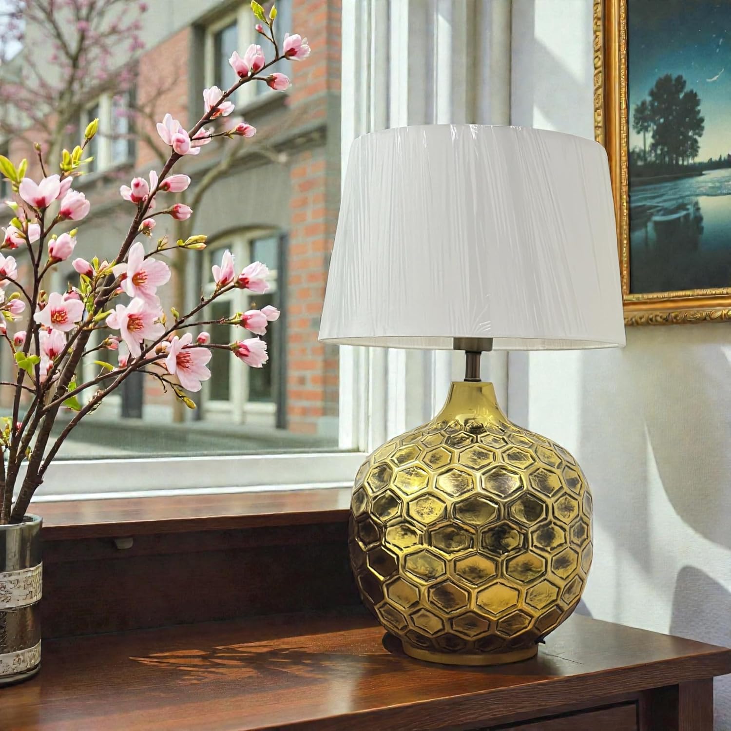 Modern Gold Table Lamp with White Shade