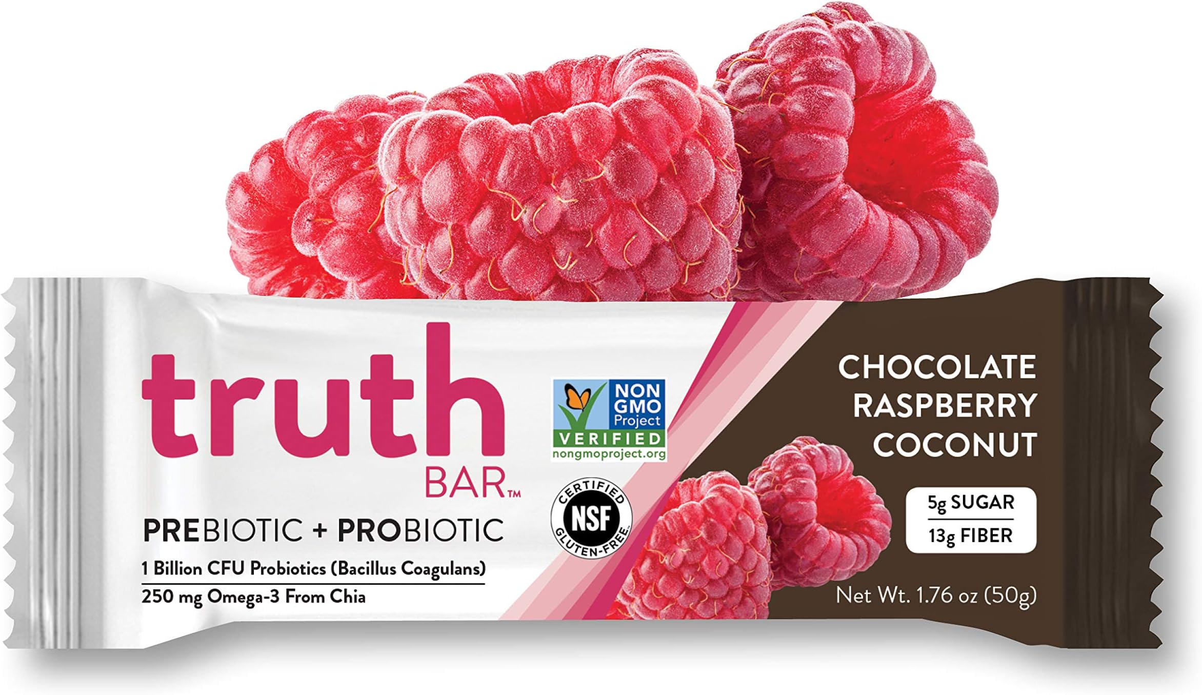 Truth Bar Healthy Snacks Pack Diabetic Protein Bars - Energy Candy, Raspberry Coconut (12 Pack)