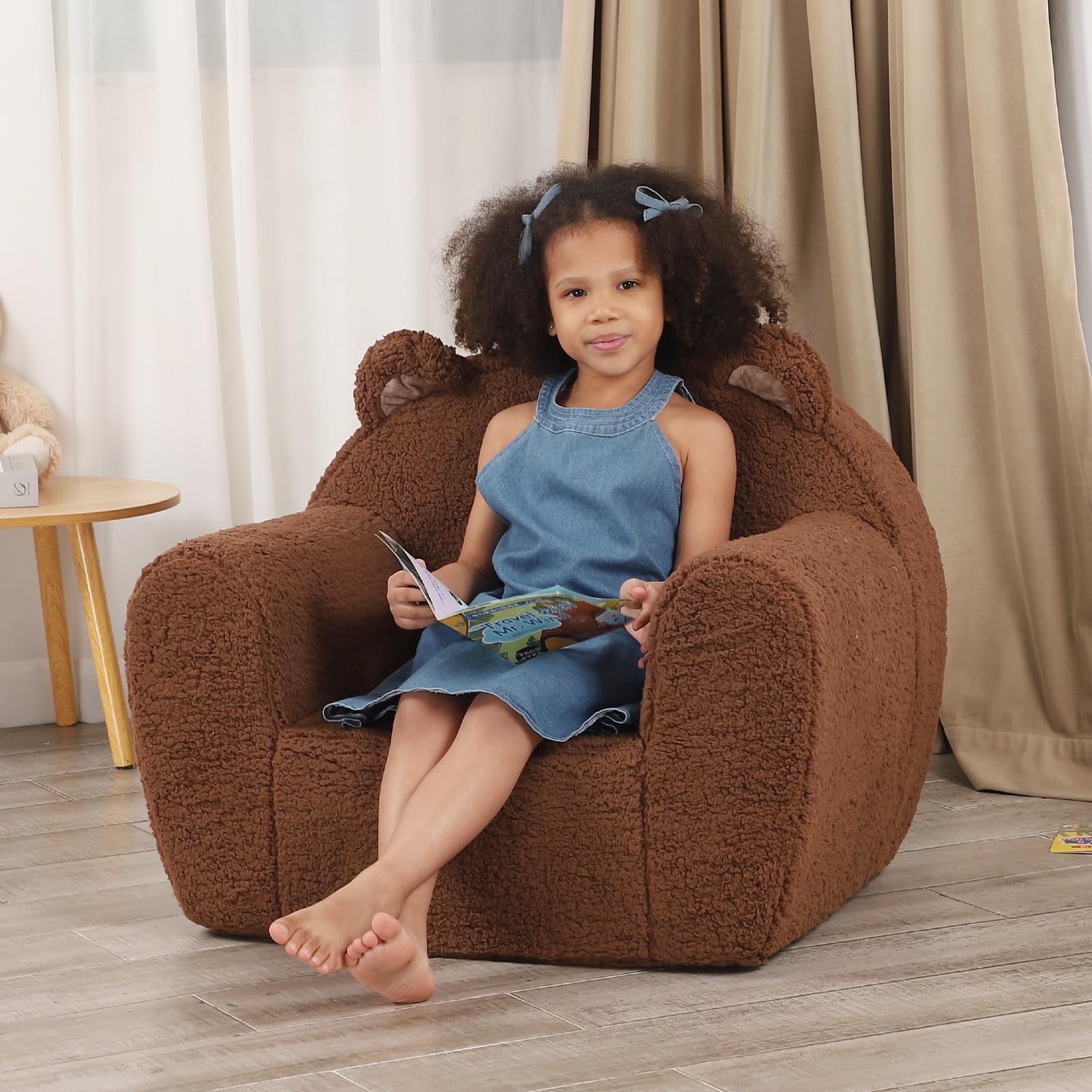 MOMCAYWEX Comfy Toddler Chair, Snuggly Kids Armchair, Brown Bigger Teddy Bear