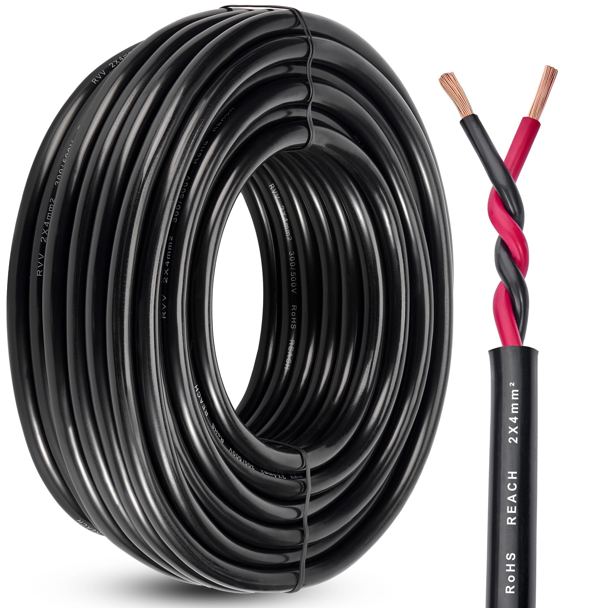 2 polig Rundkabel für Anhänger 2x4,0mm² - 20M Anhänger Verlängerungskabel Kupfer KFZ Elektrokabel 12V/24V - Wasserfest Fahrzeugleitung PVC für RV, LED-Rücklichter, Anhängerbeleuchtung