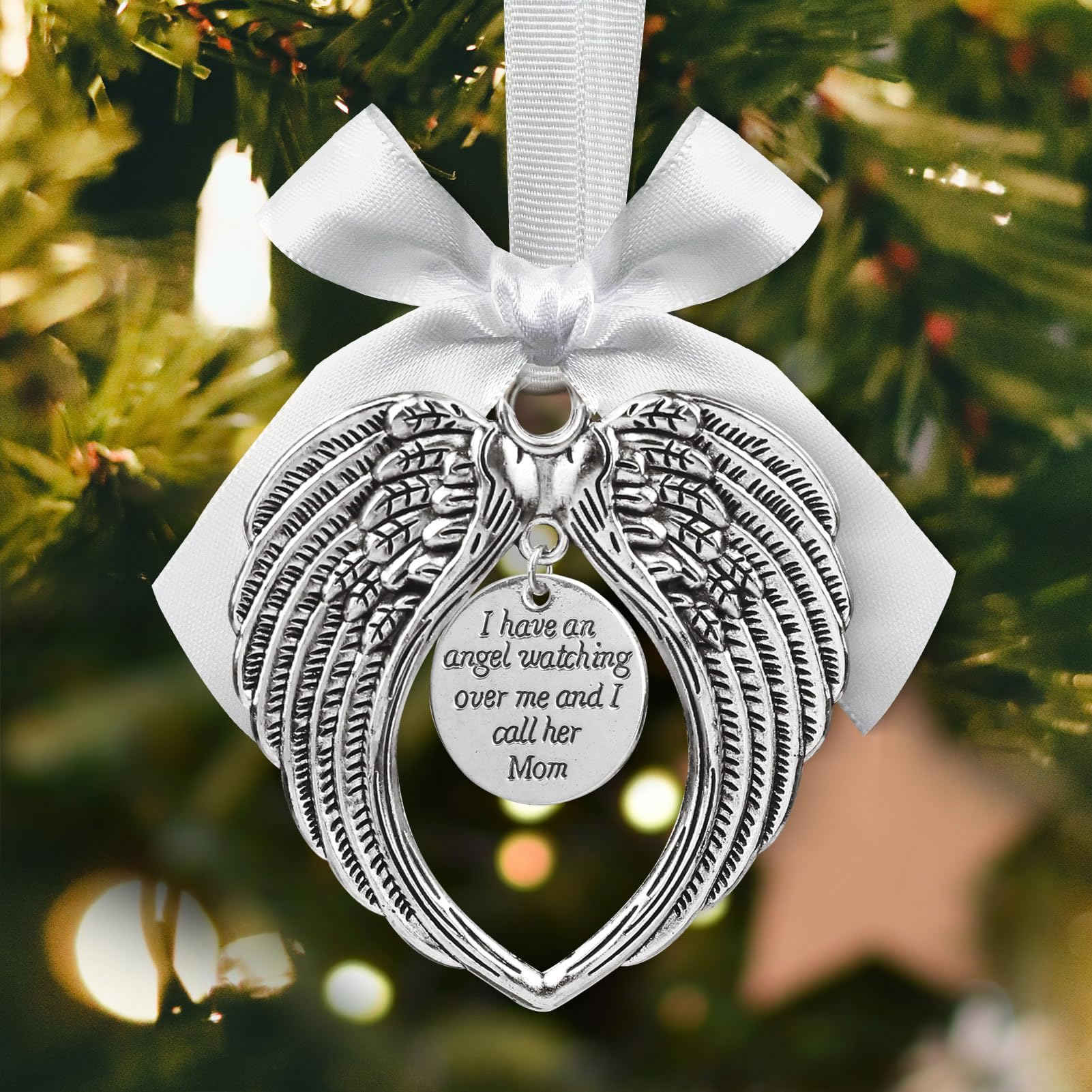 Angel Wings Memorial Christmas Ornament for Holiday Decorations in Loving Memory of Loved One Gifts for Who Loss of Mom Sympathy Keepsake Charm