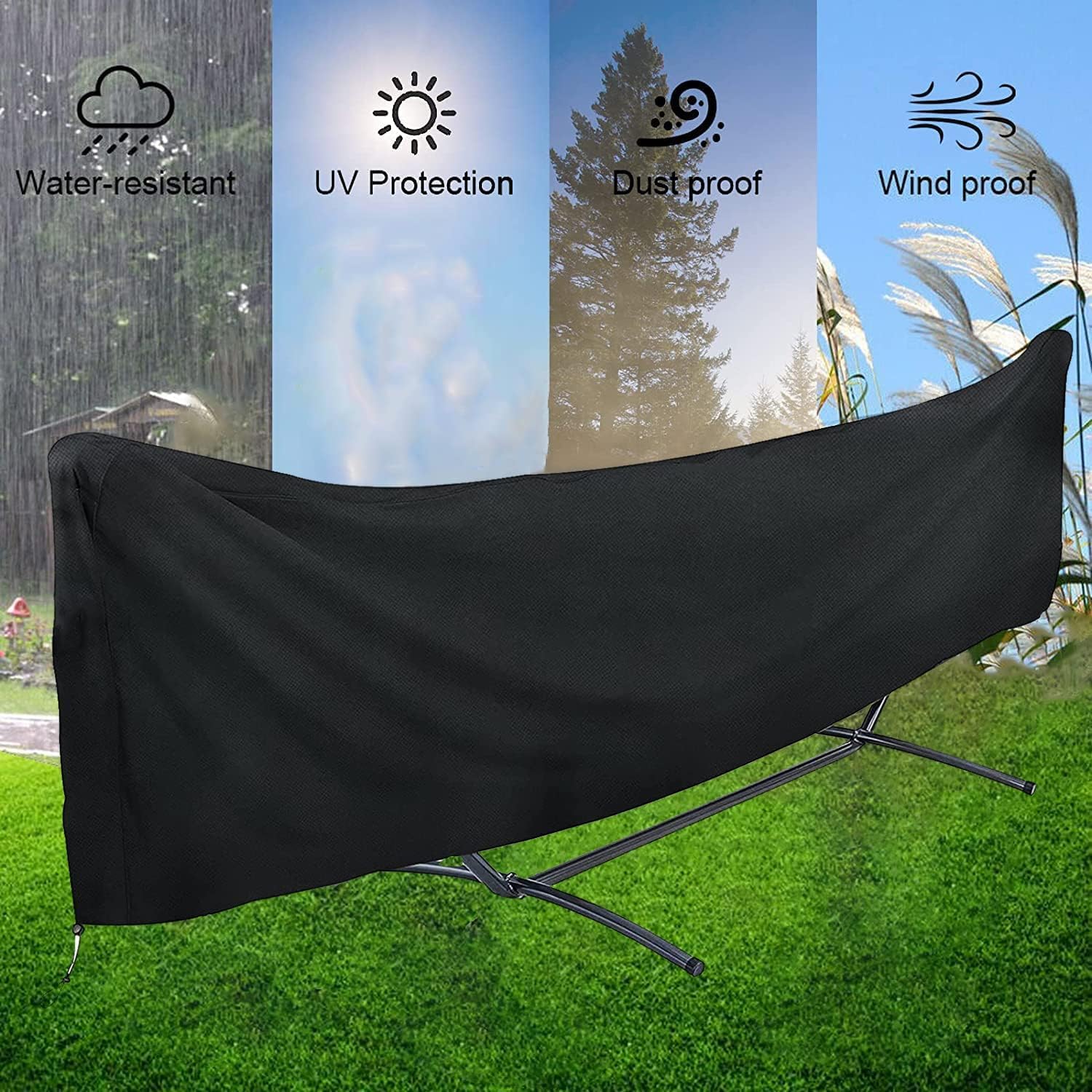 Housse de hamac imperméable avec sac de rangement – Bâche Oxford 210D durable pour extérieur, support de hamac de jardin, taille réglable, 370 x 140 x 93 cm, couleur marron