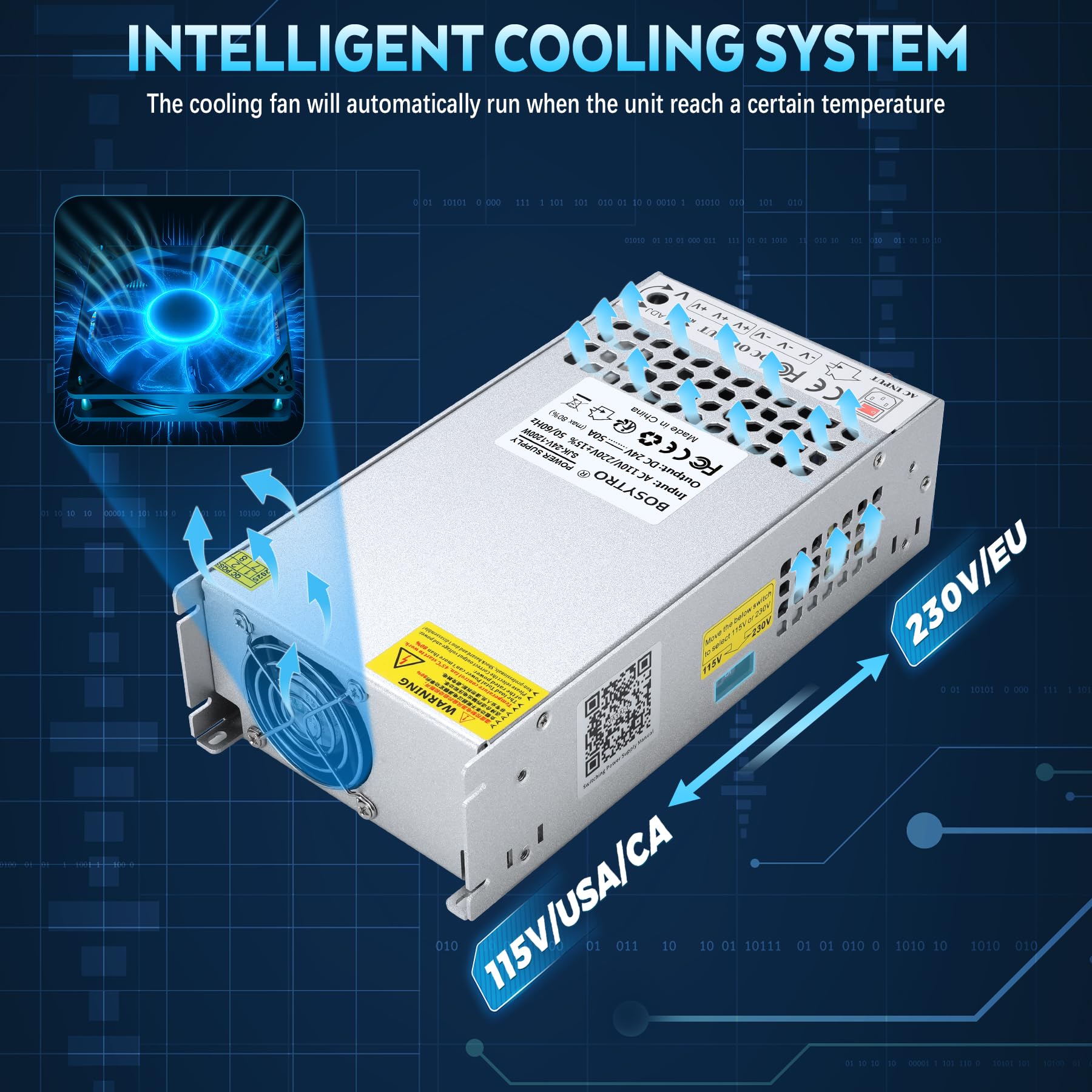 Mise à Niveau 24V 50A 1200W Alimentation, Alimentation à Découpage AC 110/220V (SMPS) DC 24V Transformateur d'alimentation pour Imprimante 3D,Radio,industrielle (Avec cordon d'alimentation)