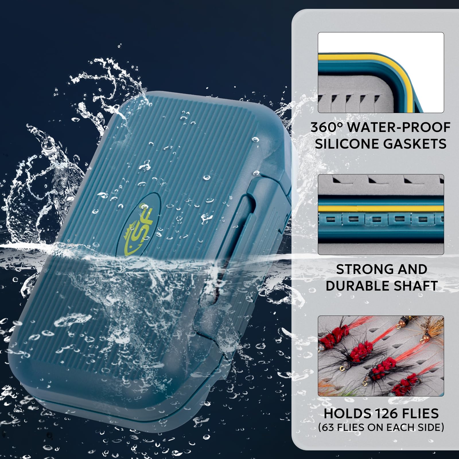 SF Fly Fishing Box Small Green Waterproof Double Sided Pocket Floatable Fly Box, 1pcs/Peacock Blue, 5.24*3.47*1.42inch - Image 3