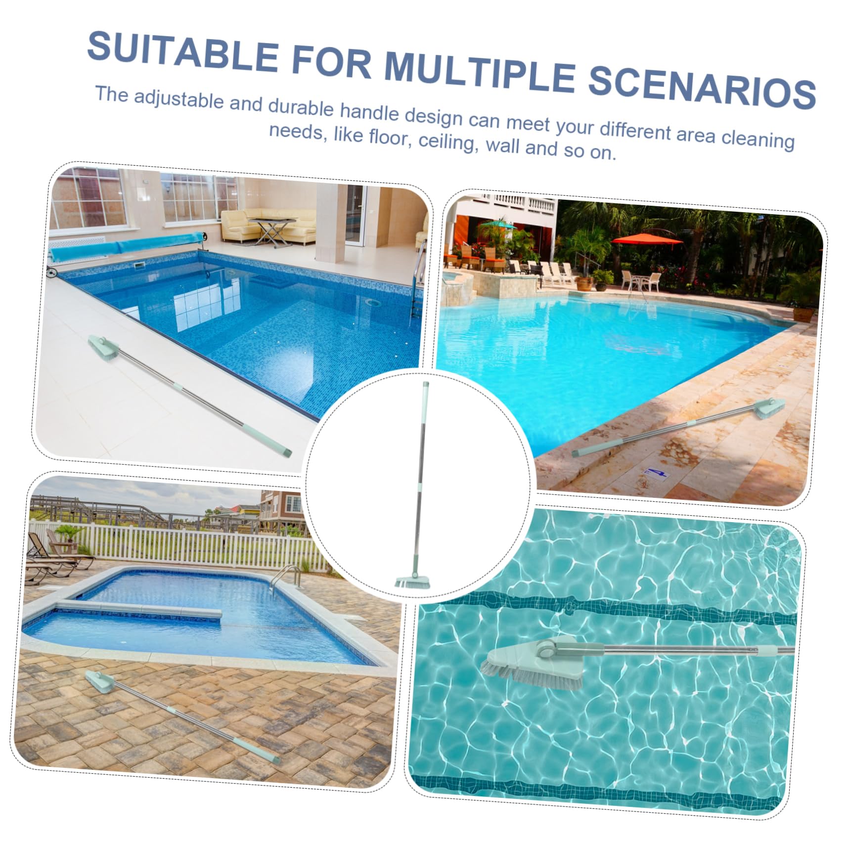 Sosoport Pool Cleaning Brush with Long Handle Sturdy Floor Scrubbing Tool for Tiles Bathrooms and Swimming Pools Durable Stiff Bristle Design for Tough Stains and Easy Cleaning