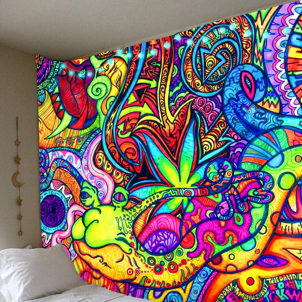 MWTWMTapestry Wall Hangings, Trippy Hippie Psychedelic Bohemian Wall Tapestries, Colorful Snail Forest Print Art Room Decor Fabric For Bedroom Living Room
