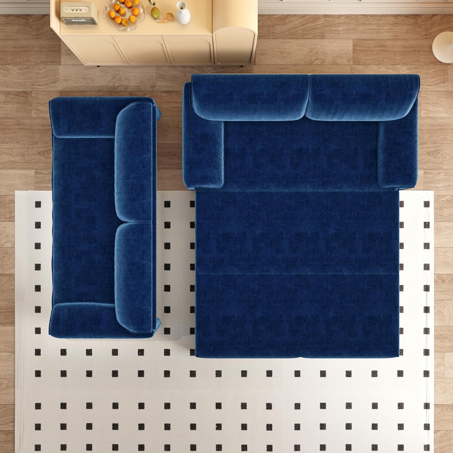 66" Queen Size Loveseat Sofa Bed Couch for Living Room,Upholstered Velvet Fabric,3 in 1 Convertible Pull Out Sleeper Sofa for Apartment, Office, Studies-Blue