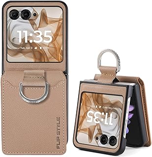 For Motorola Razr 50/Razr 50s/Razr 50d M-51E/Razr 60/60s/60d M-51F ケース カバー Pokaas スマホケース 専用ケース 折りたたみ型 リング付き カード収納 耐衝撃ケース 軽量 薄型 保護ケース 擦り傷防止 (ヌードカラー, Motorola Razr 50)