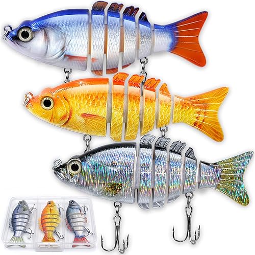 3 piezas de cebos multiarticulados para lubina y otras especies de agua dulce y salada - Señuelo de hundimiento lento con caja de aparejos - Equipo