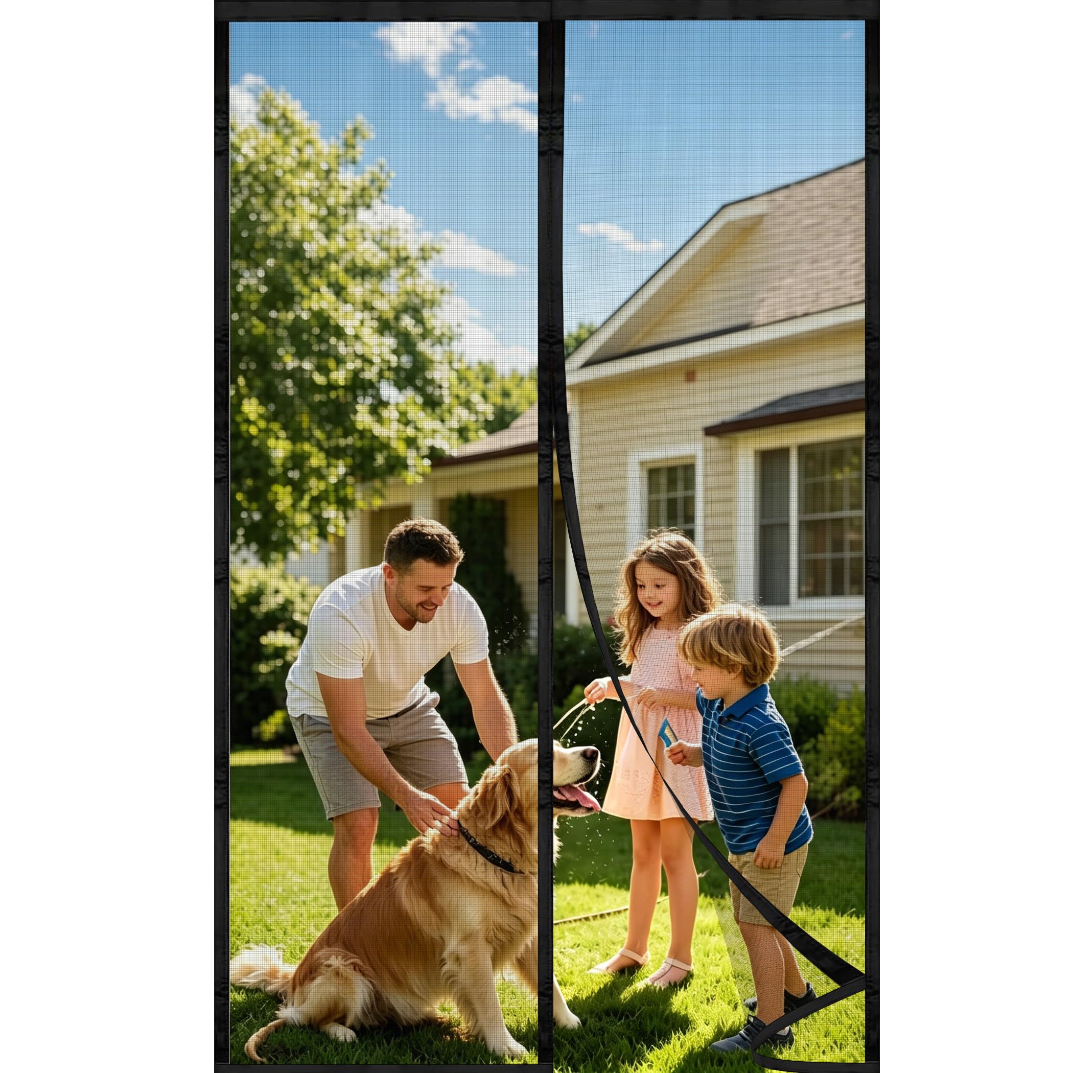 DIKER Fly Screens Doors Nets Patio Curtain Insect Mesh for Keeping Out Flies & Bug, Flyscreen French Doors, Mosquito Double Door Magnetic ScreenFly Doors (110x210cm, Black) โ image 1
