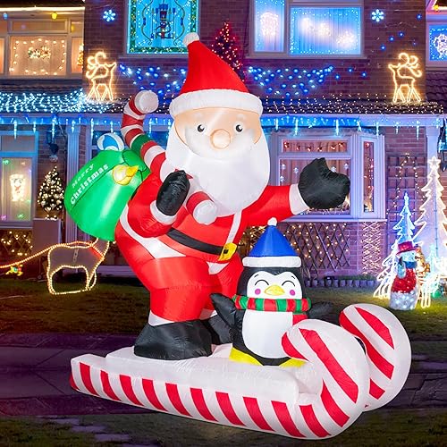 Inflables de Navidad para decoración al aire libre, Navidad, patio, Papá Noel, inflables de Feliz Navidad, esquí, 6 pies, luz LED inflable integrada