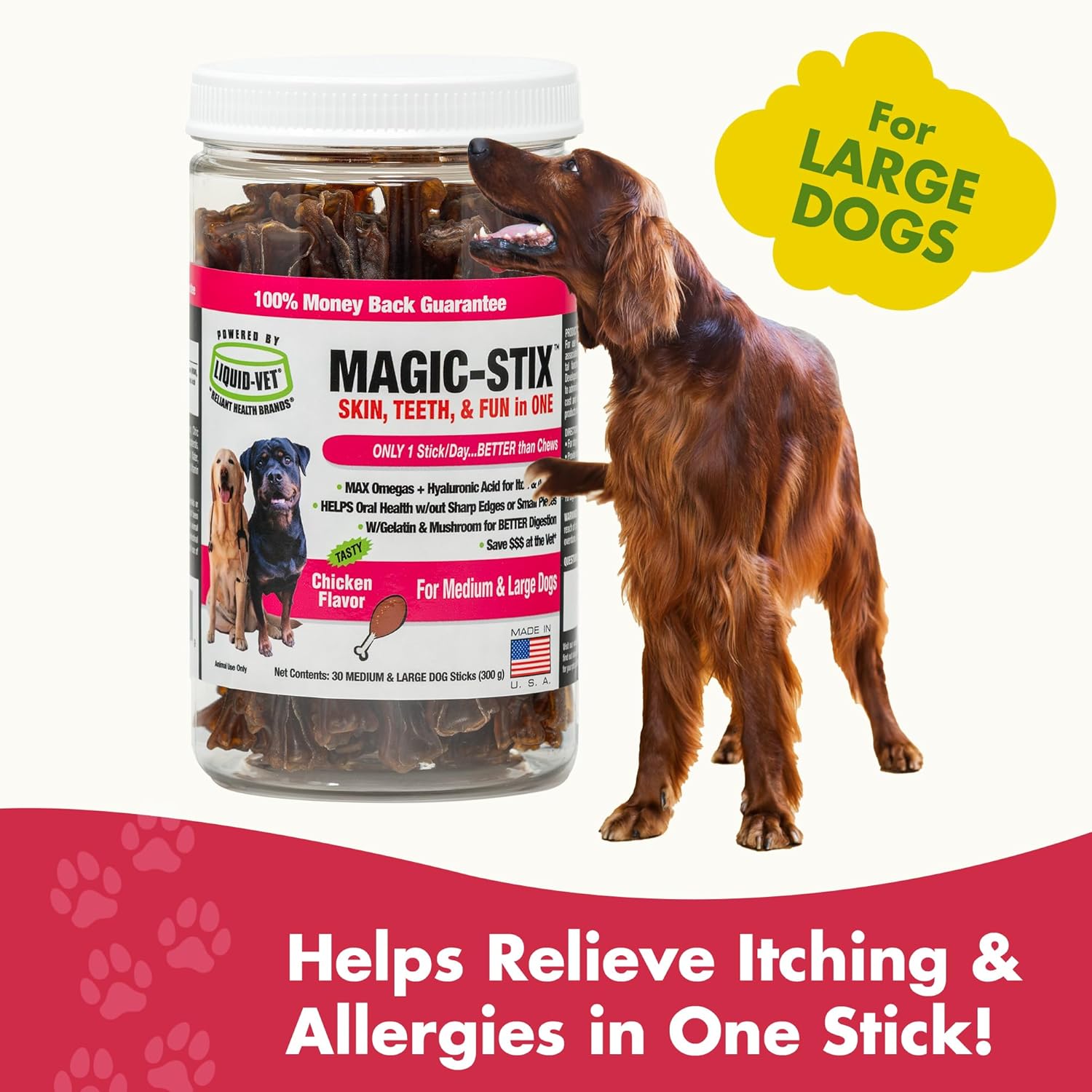 LIQUID-VET Magic-STIX™ Skin, Teeth & Fun – Large Dog – Chicken Flavor – 30 Count – Made in USA