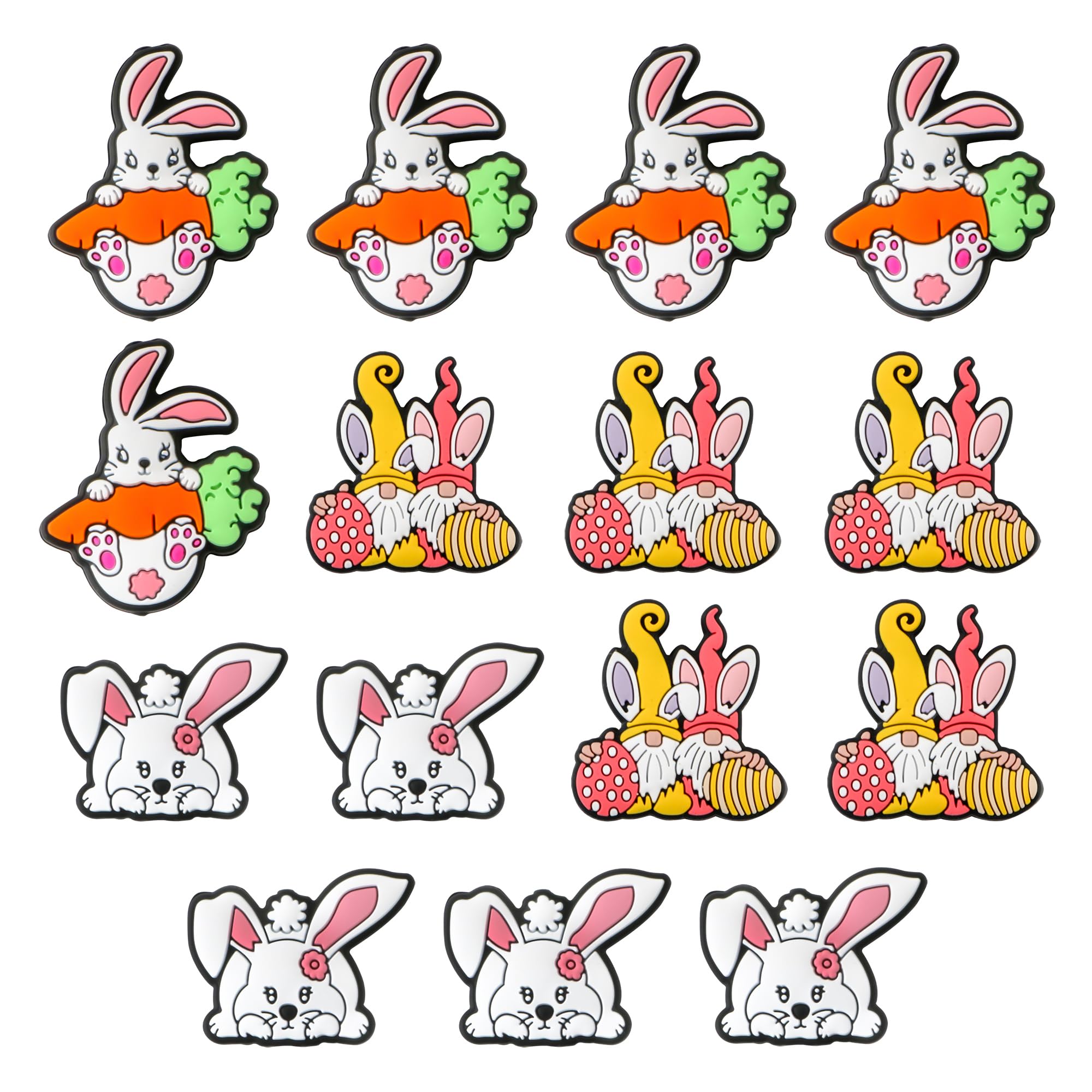 Sunrony 15PCS Silicone Focal Beads for Keychain Making, Easter Rabbits Focal Silicone Beads for Pens, Bracelet Necklace Crafts(Easter Rabbits)